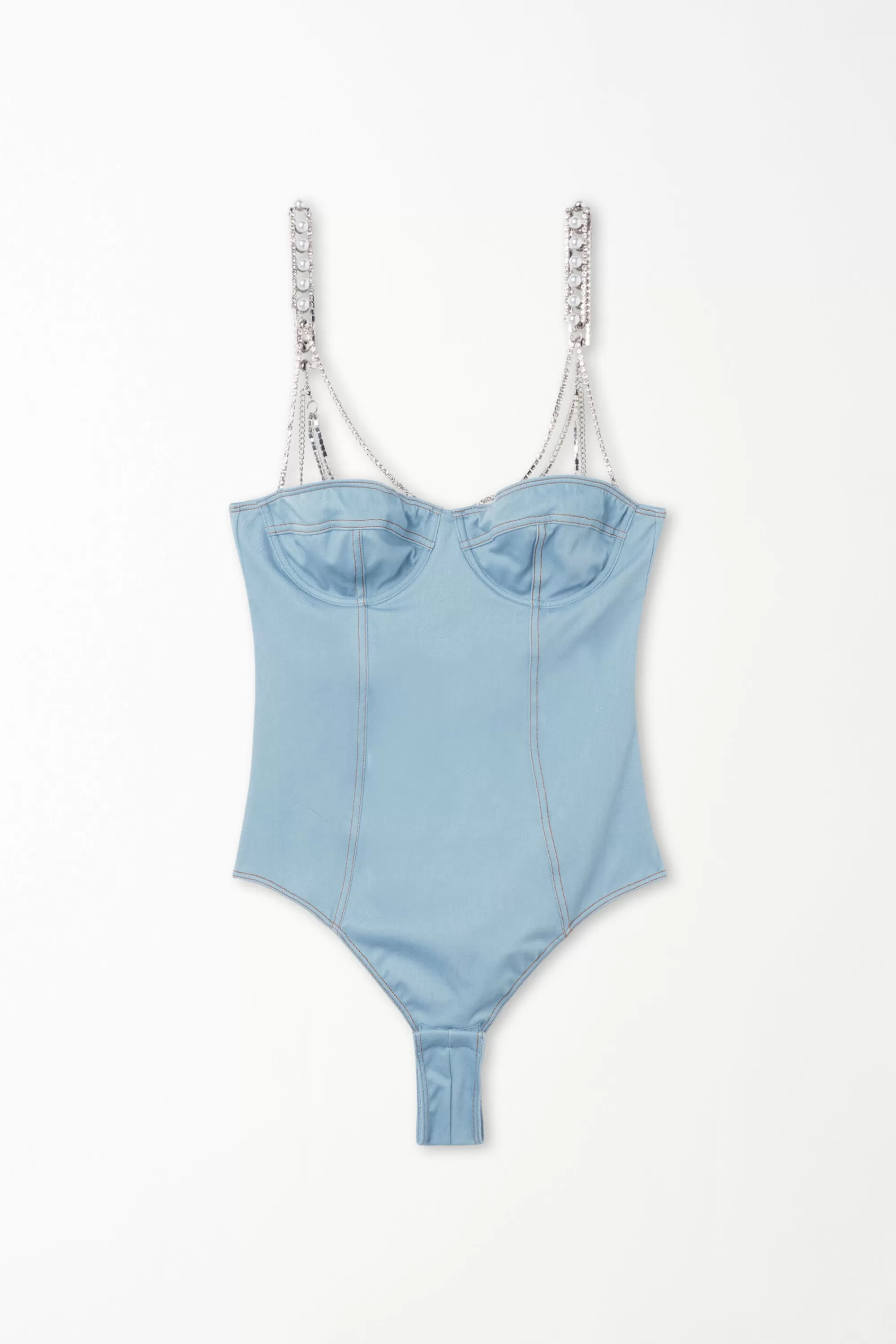 Hot Body A Balconcino Con Strass E Perle Glam Denim - Body Intimo - Donna | Lingerie
