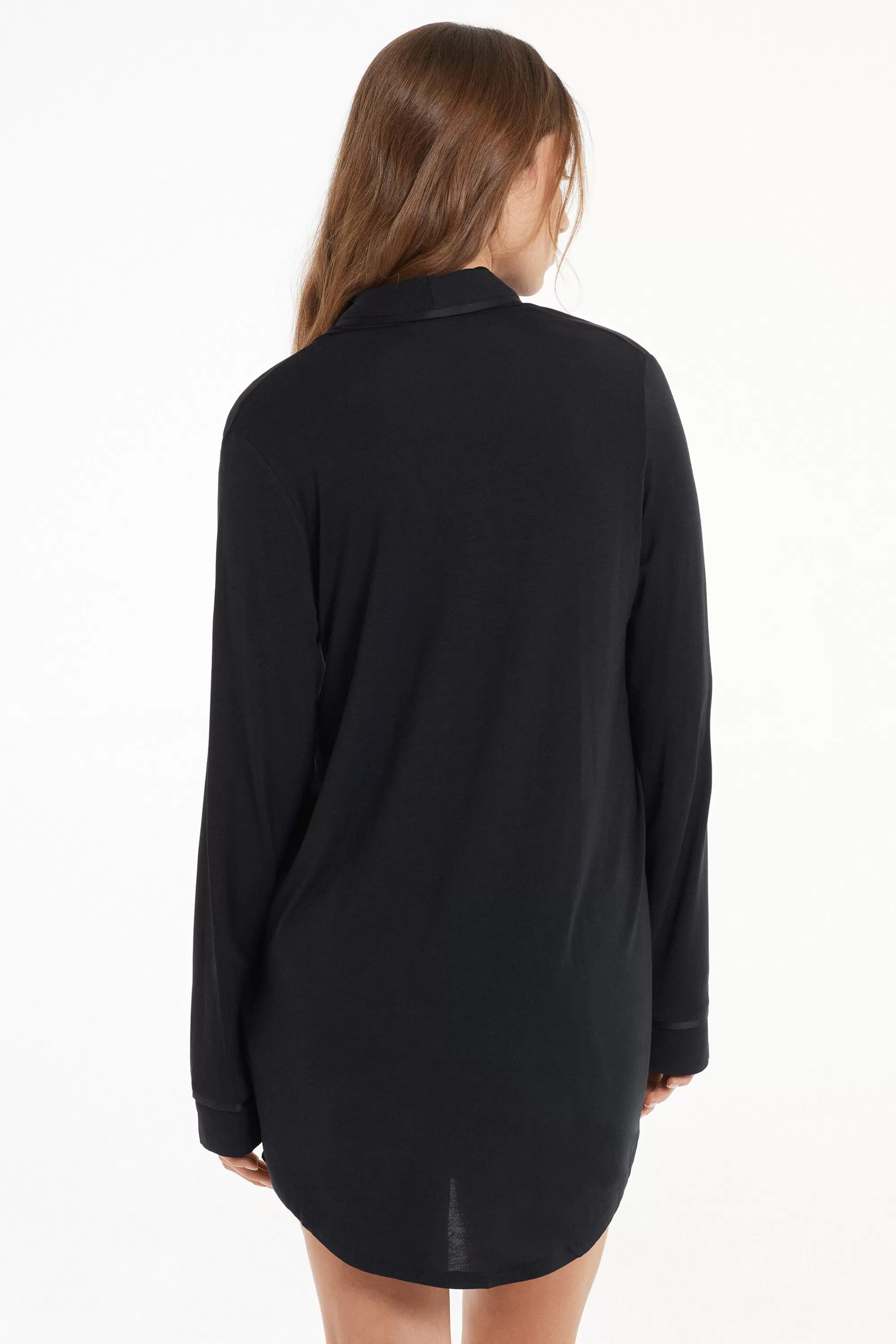 Sale Camicia Da Notte Manica Lunga Con Bottoni Profili Raso - Camicie Da Notte E Vestaglie - Donna | Camicie da notte e Vestaglie