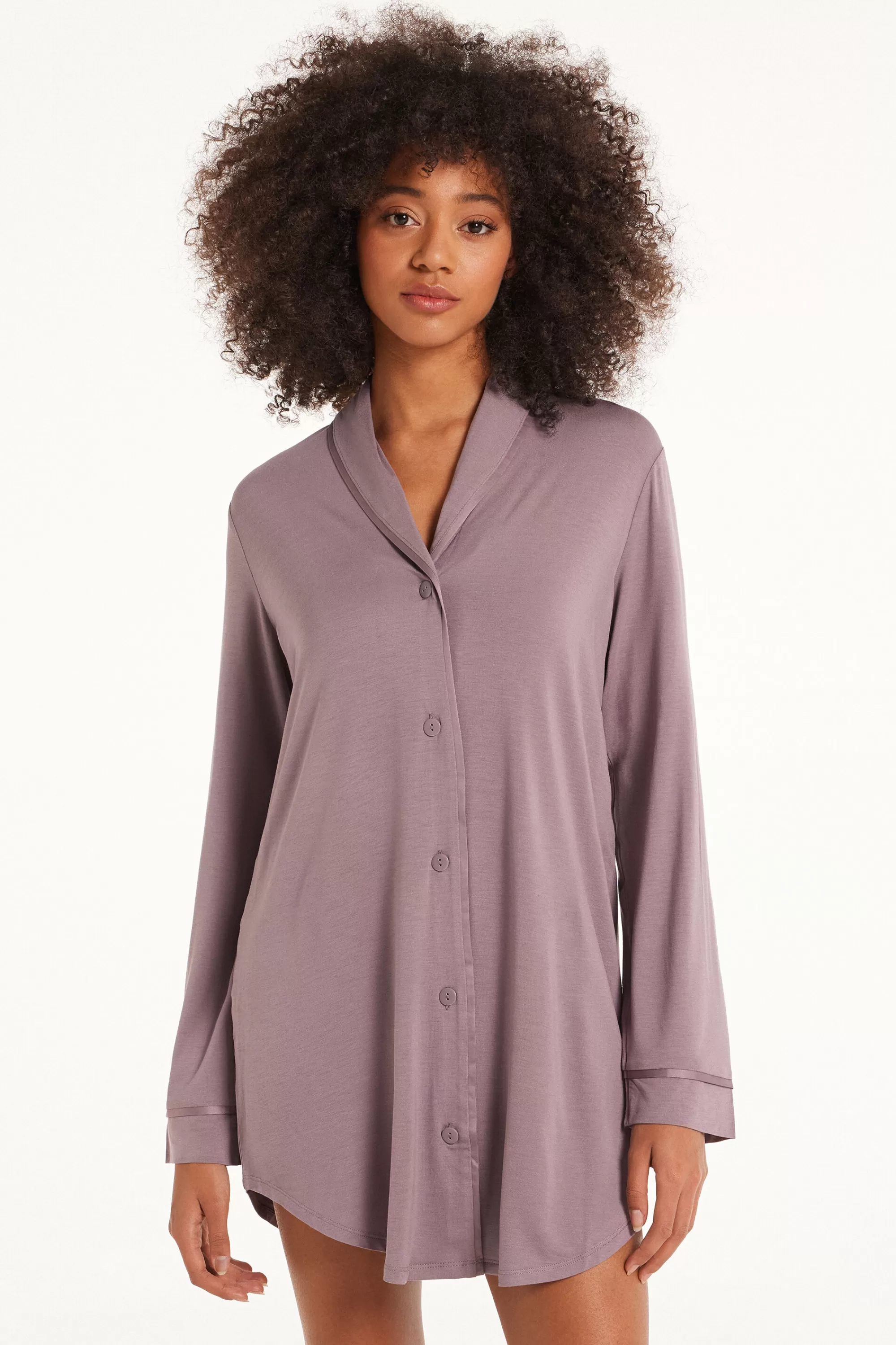 Hot Camicia Da Notte Manica Lunga Con Bottoni Profili Raso - Camicie Da Notte E Vestaglie - Donna | Camicie da notte e Vestaglie