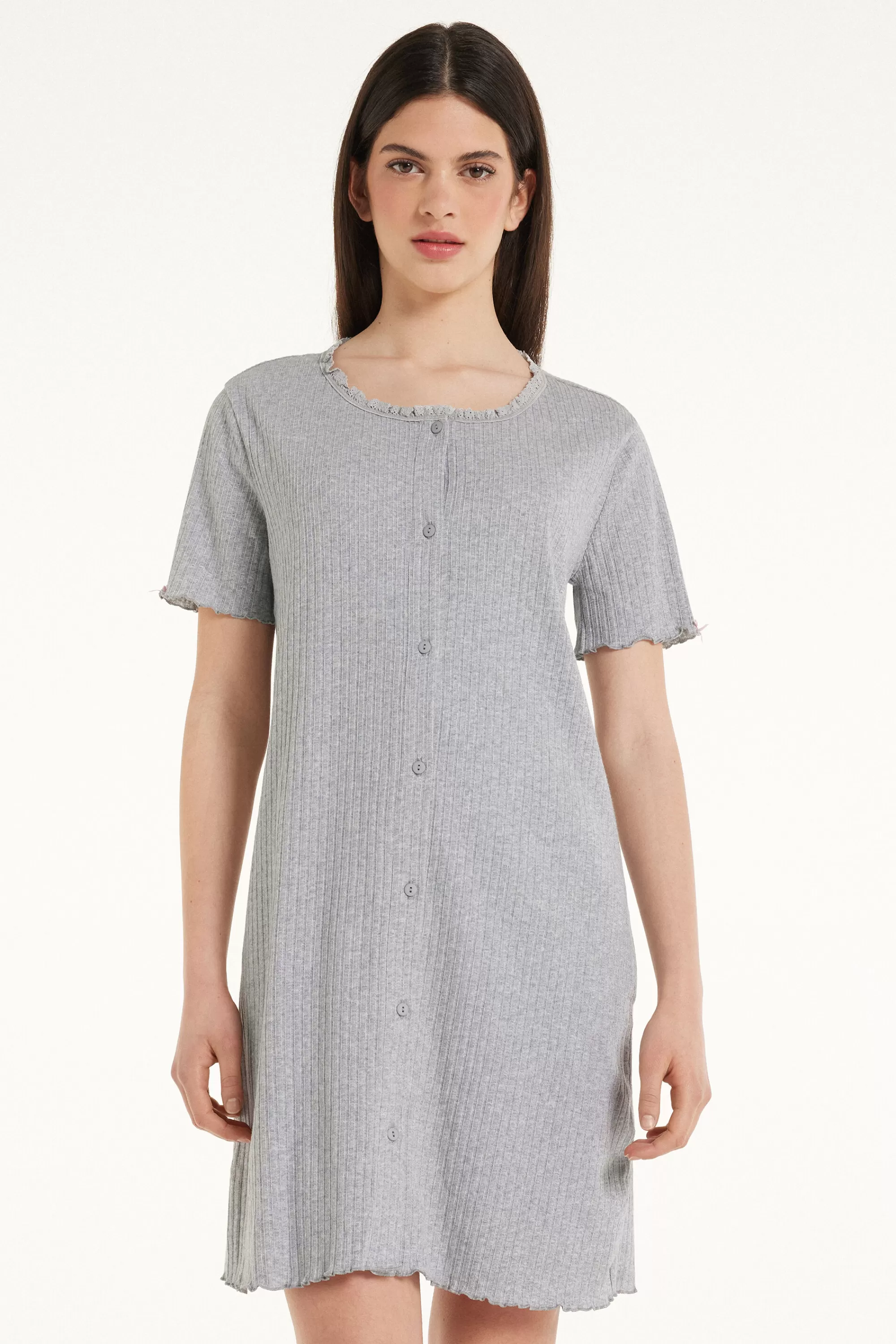 Clearance Camicia Da Notte Mezza Manica Aperta Costine Traforate - Camicie Da Notte E Vestaglie - Donna | Camicie da notte e Vestaglie