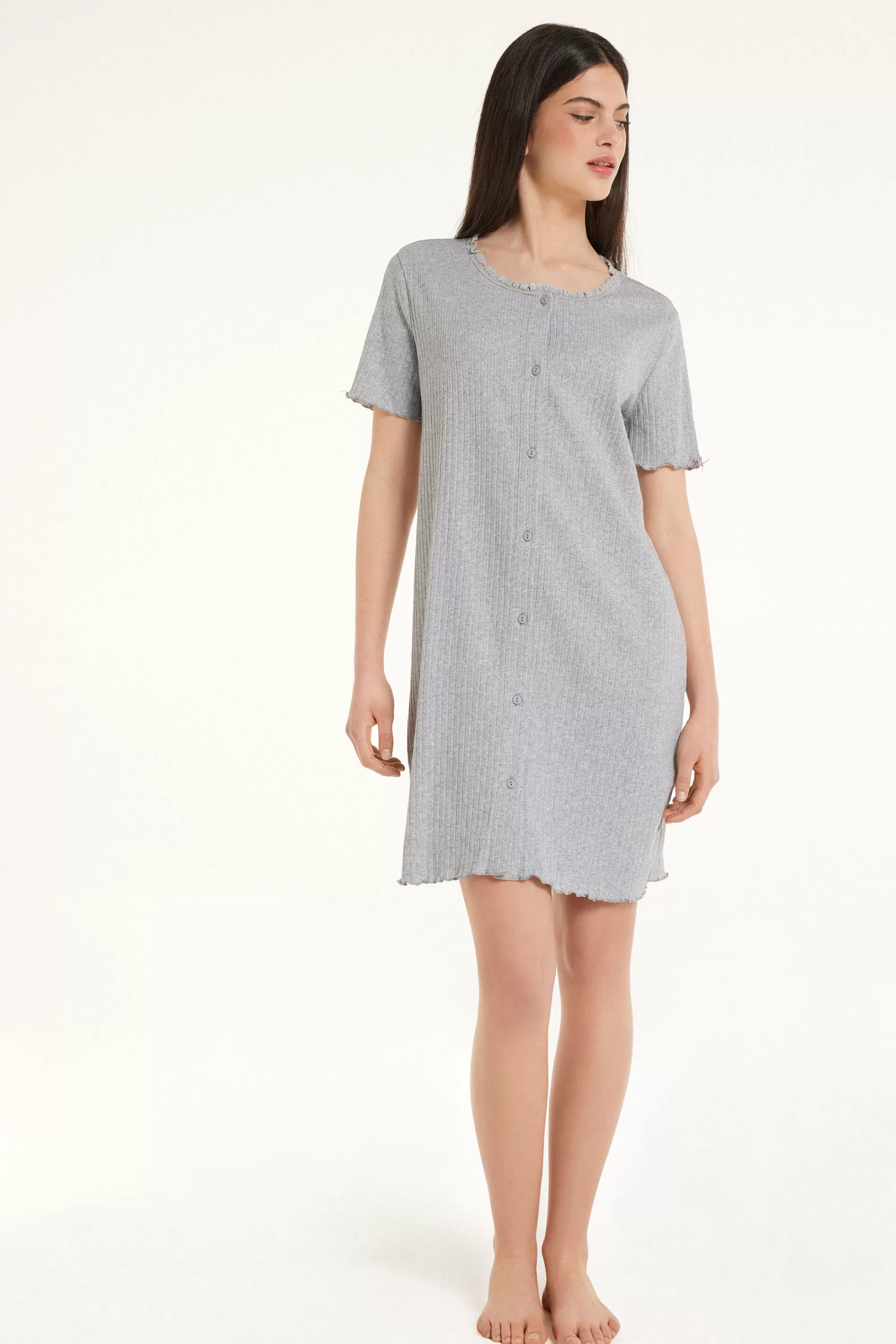 Clearance Camicia Da Notte Mezza Manica Aperta Costine Traforate - Camicie Da Notte E Vestaglie - Donna | Camicie da notte e Vestaglie