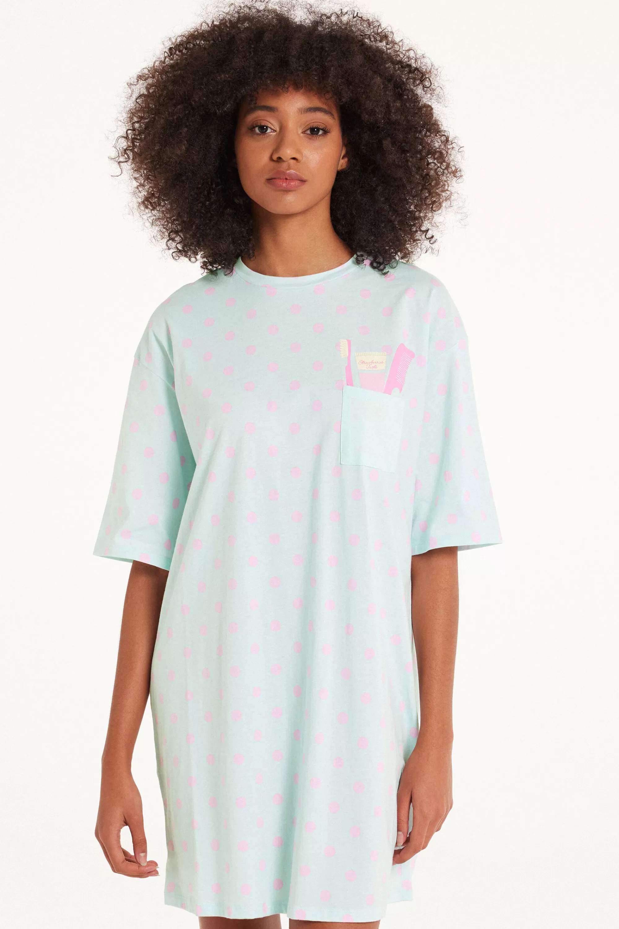 Outlet Camicia Da Notte Mezza Manica Cotone Con Taschino Over - Camicie Da Notte E Vestaglie - Donna | Camicie da notte e Vestaglie