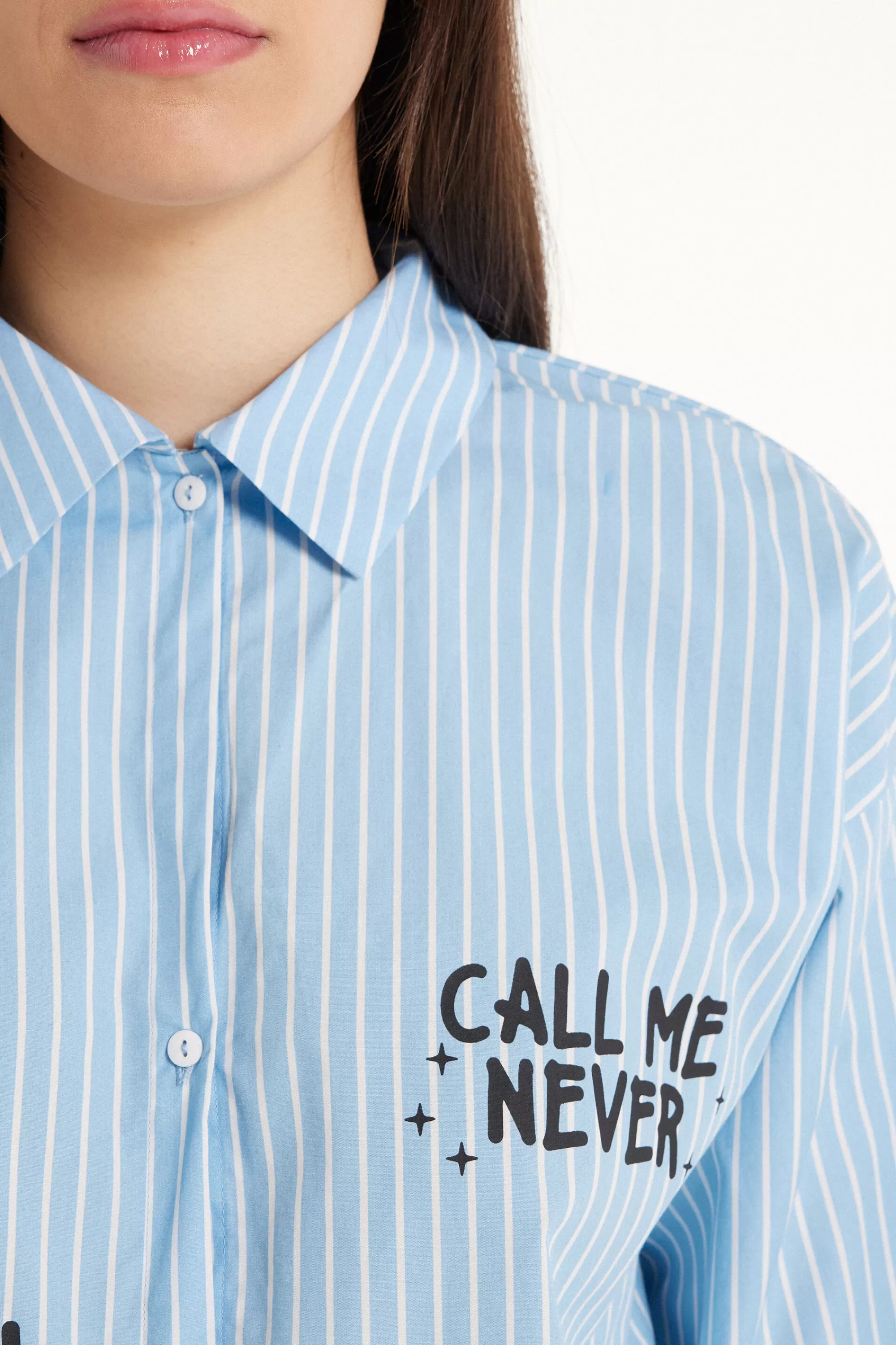 New Camicia Manica Lunga Gessato Scritte Over - Pigiami Combinabili - Donna | Maglie maniche lunghe | Camicie da notte e Vestaglie