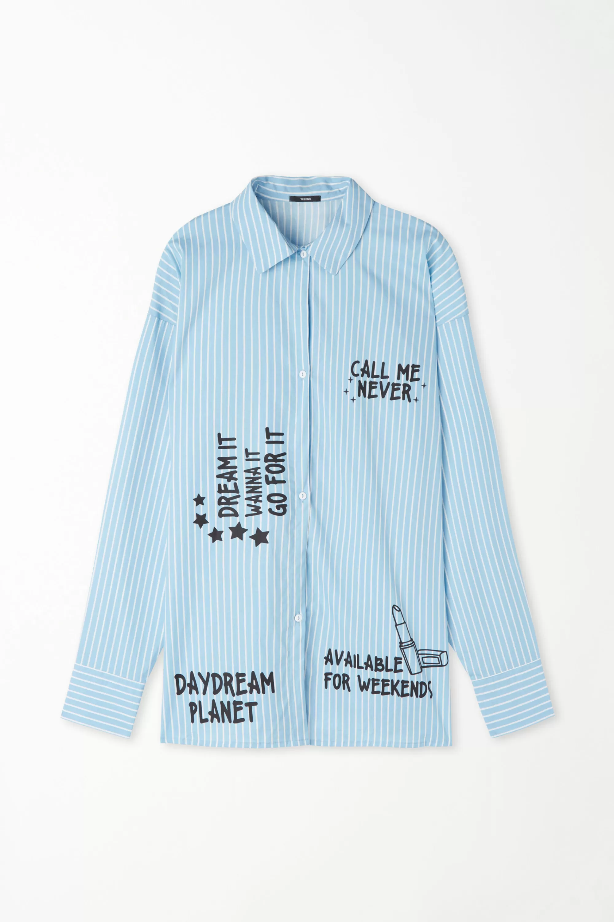 New Camicia Manica Lunga Gessato Scritte Over - Pigiami Combinabili - Donna | Maglie maniche lunghe | Camicie da notte e Vestaglie