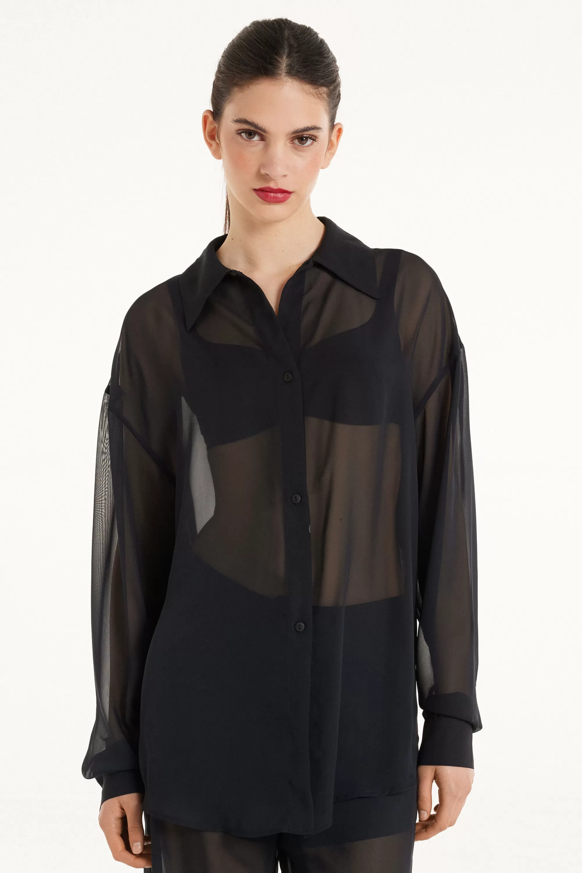 Outlet Camicia Manica Lunga In Chiffon - Maglie Maniche Lunghe - Donna | Maglie maniche lunghe