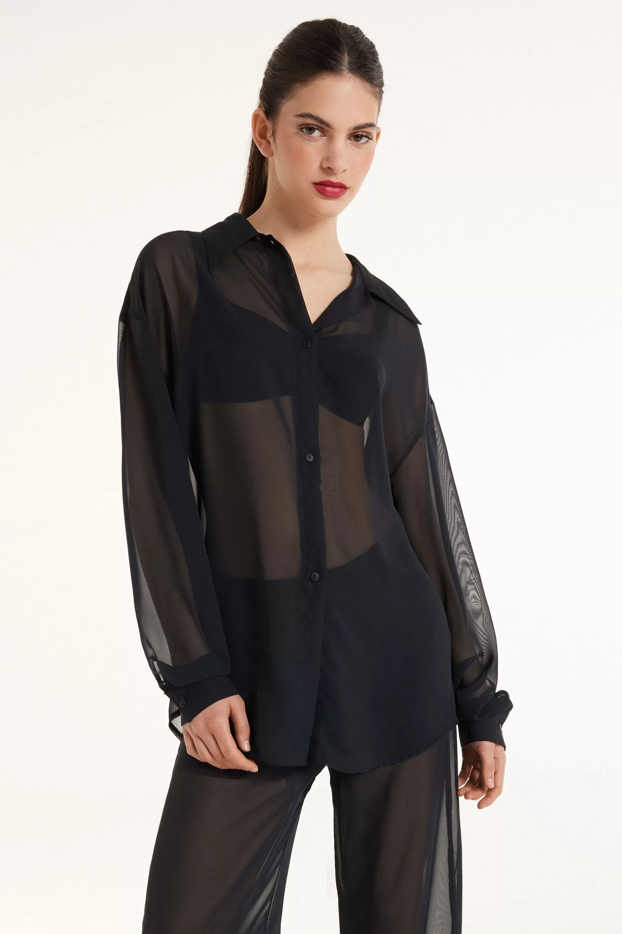 Outlet Camicia Manica Lunga In Chiffon - Maglie Maniche Lunghe - Donna | Maglie maniche lunghe