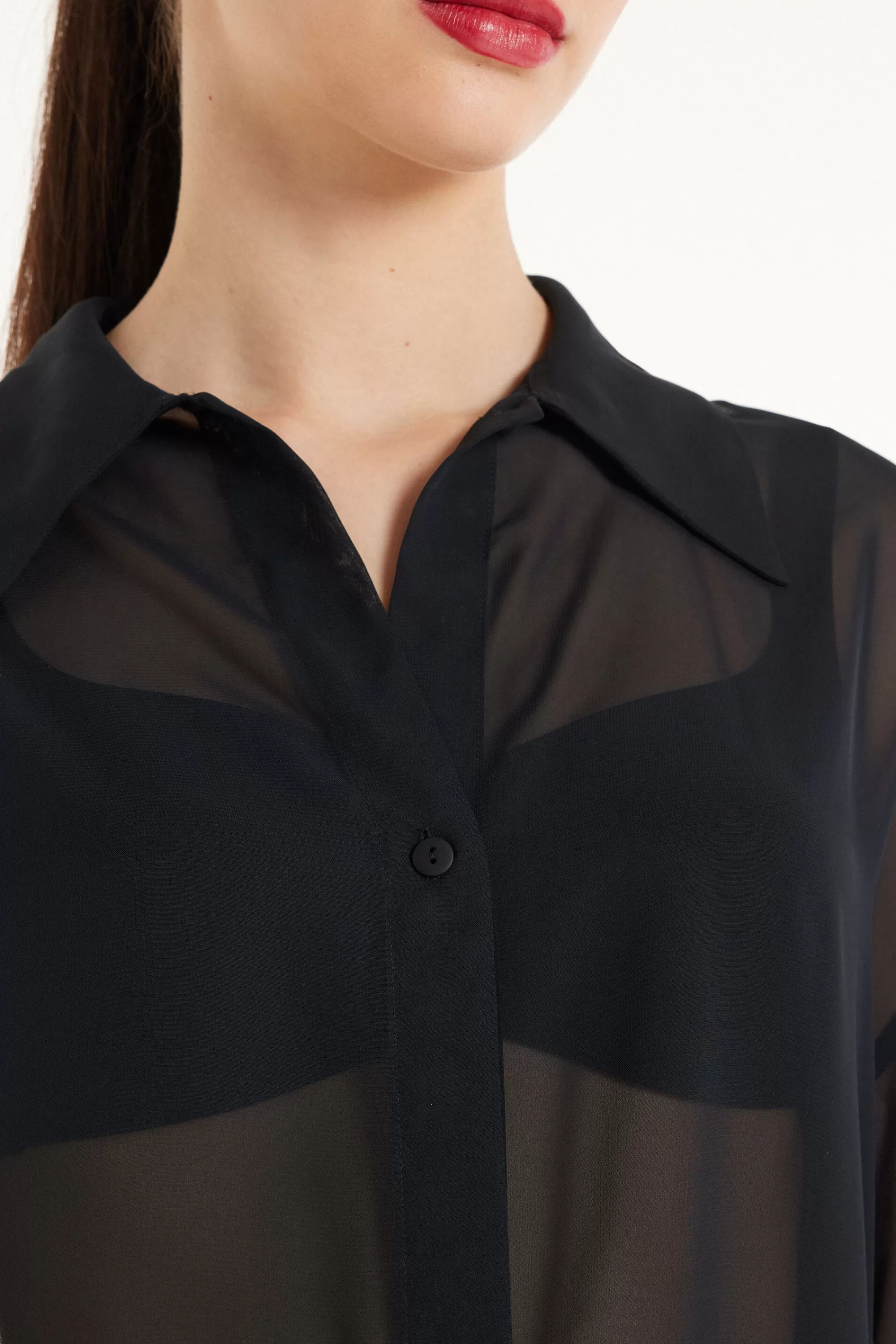 Outlet Camicia Manica Lunga In Chiffon - Maglie Maniche Lunghe - Donna | Maglie maniche lunghe