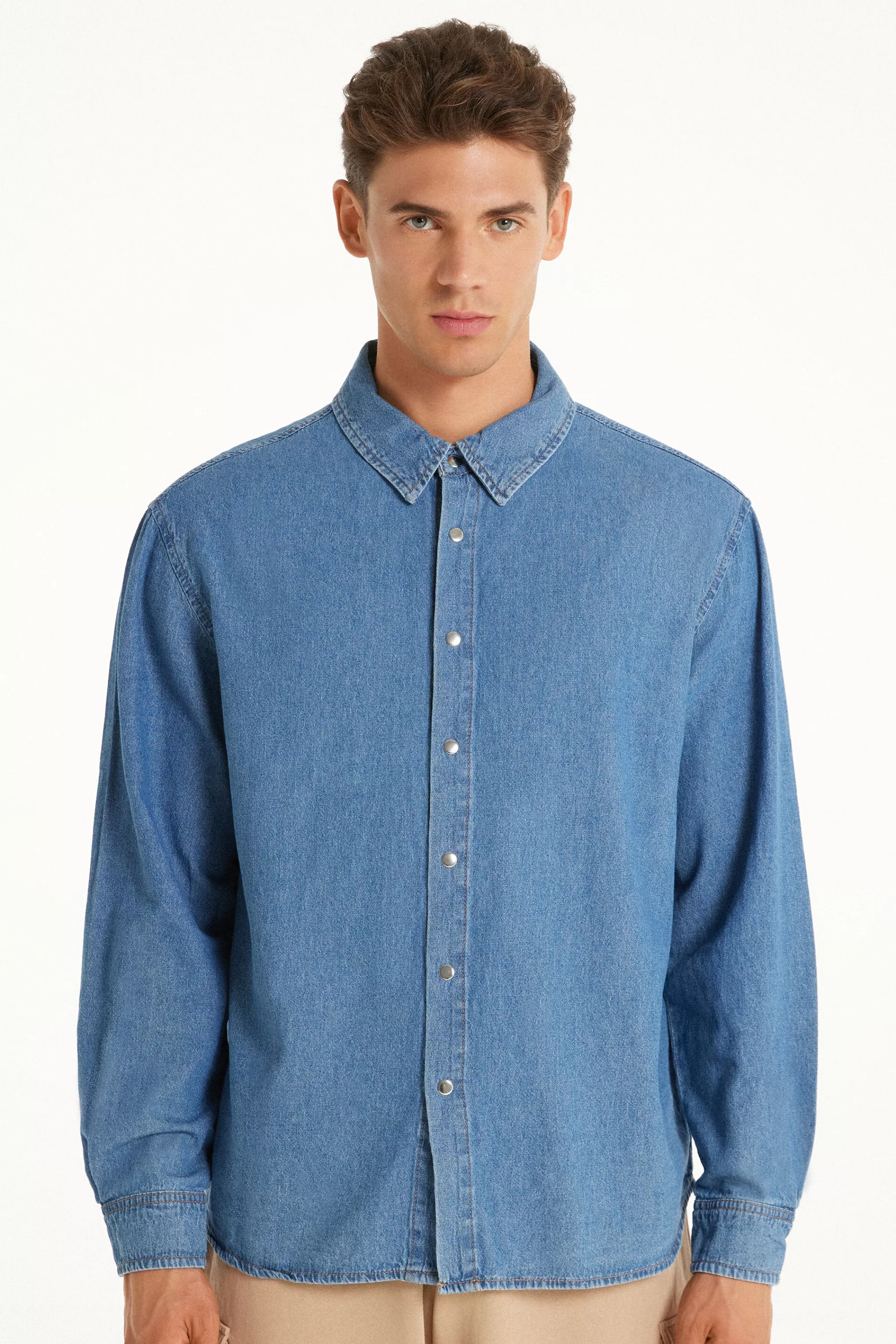 Sale Camicia Manica Lunga In Denim - Maglie Maniche Lunghe - Uomo | Maglie maniche lunghe
