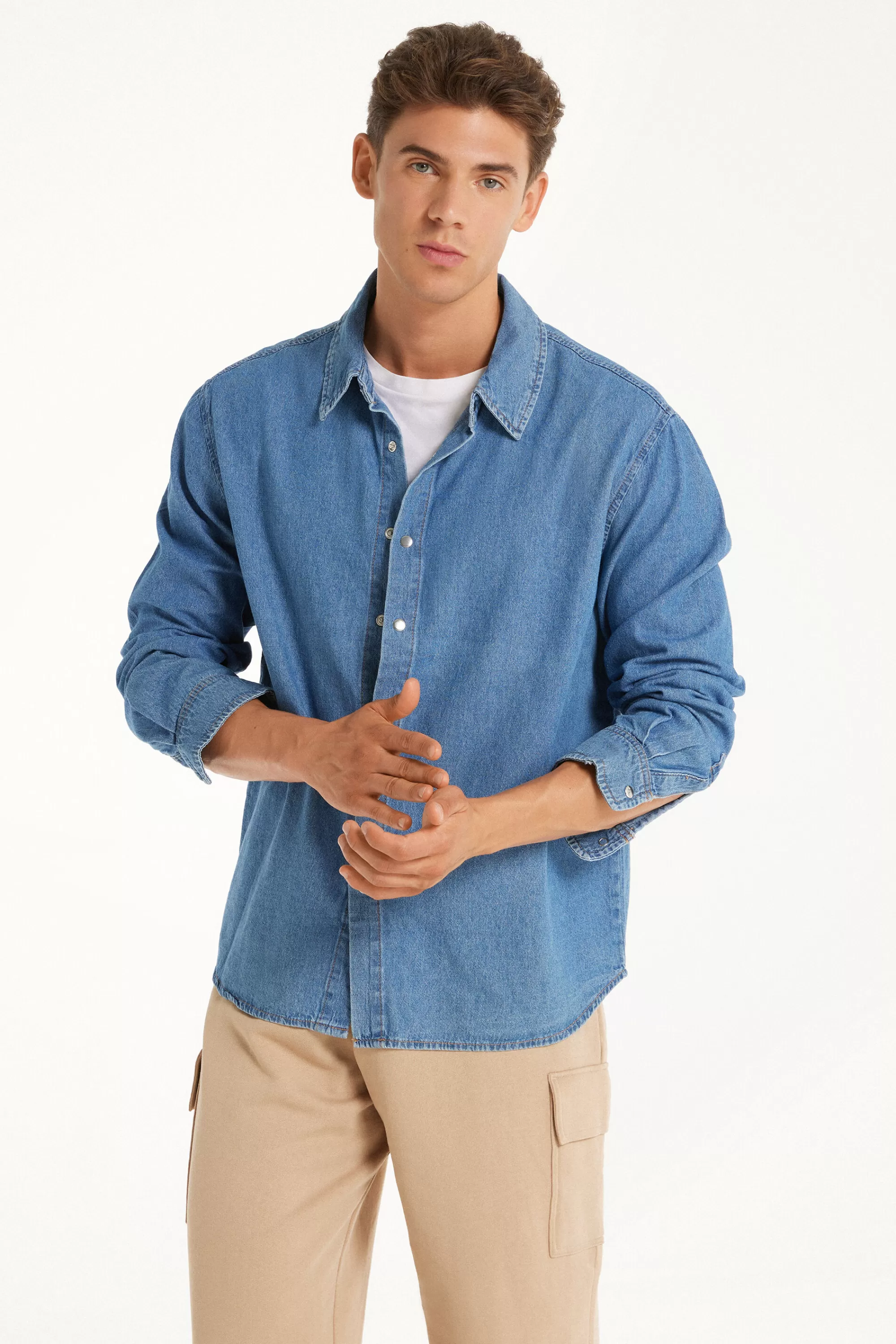 Sale Camicia Manica Lunga In Denim - Maglie Maniche Lunghe - Uomo | Maglie maniche lunghe