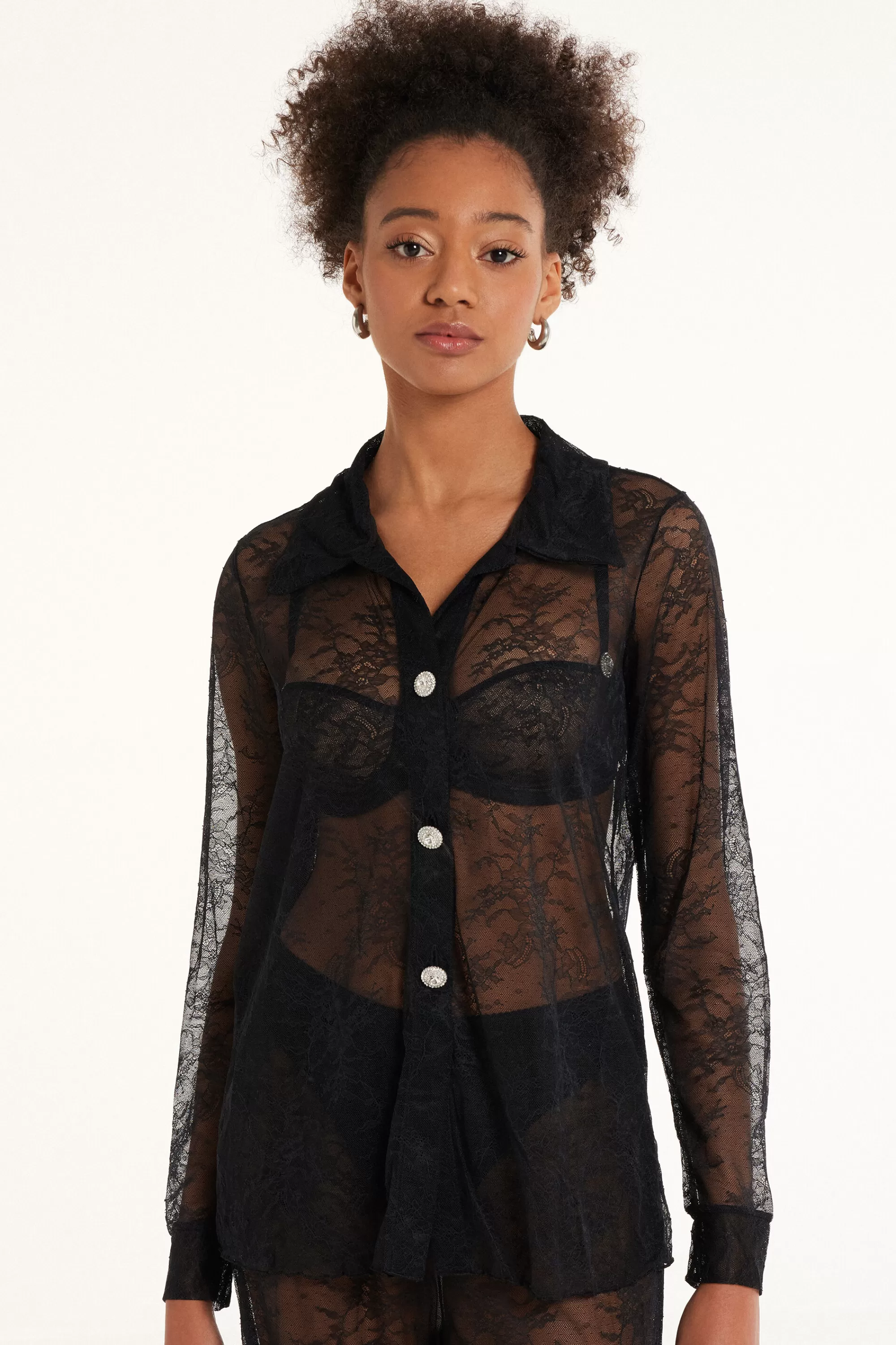 Fashion Camicia Manica Lunga In Pizzo Last Night Lace - Maglie Maniche Lunghe - Donna | Canotte e Top | Maglie maniche lunghe