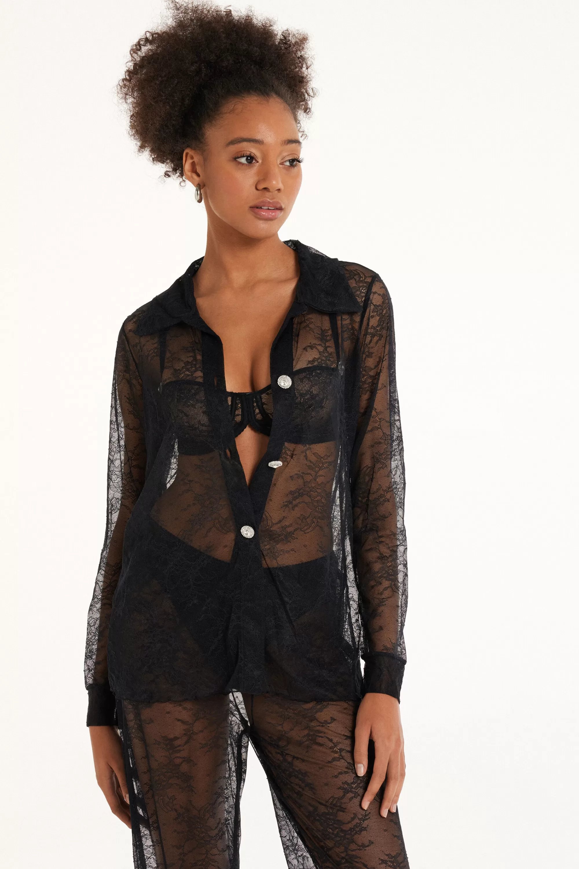 Fashion Camicia Manica Lunga In Pizzo Last Night Lace - Maglie Maniche Lunghe - Donna | Canotte e Top | Maglie maniche lunghe
