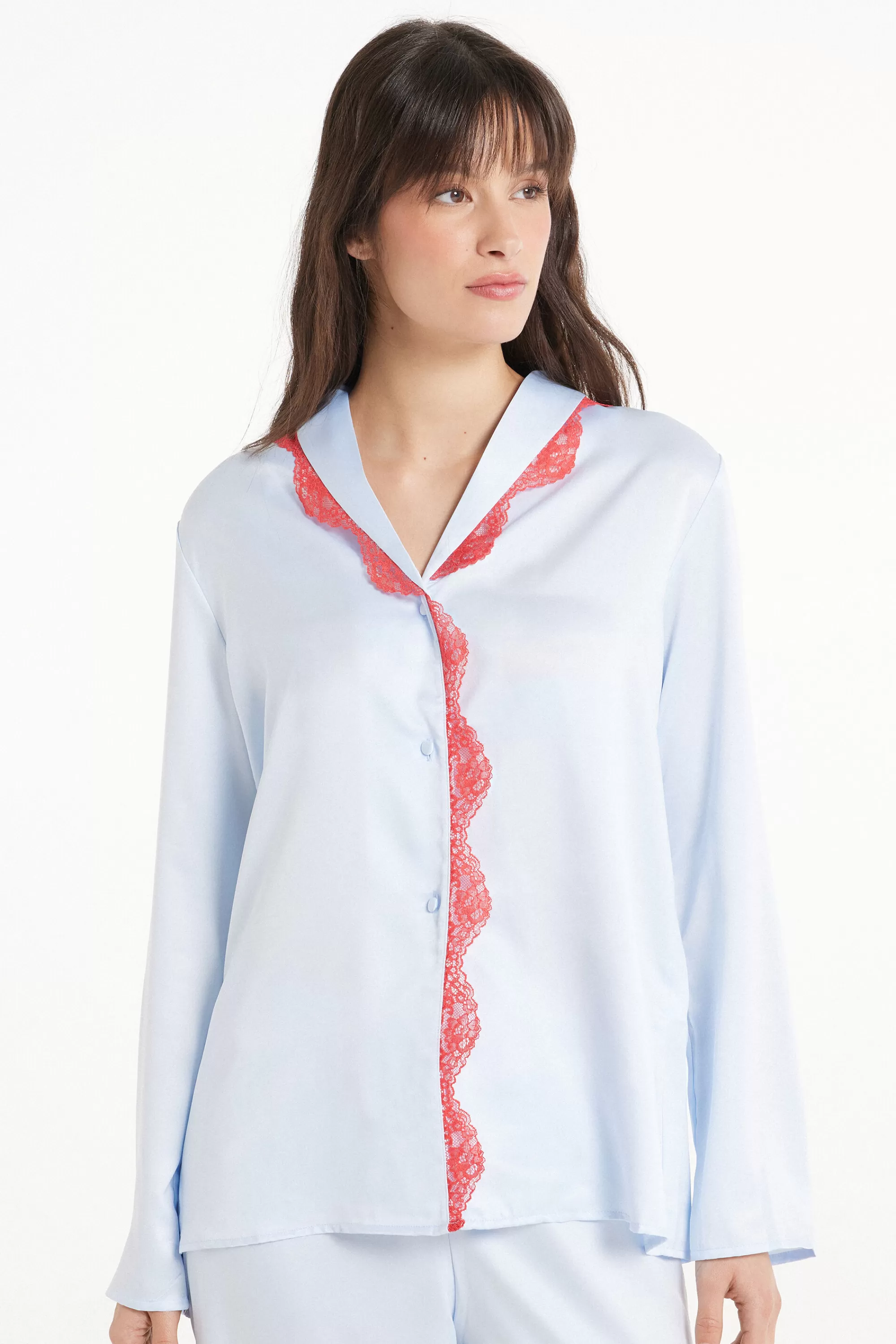 Best Sale Camicia Manica Lunga In Raso Pastel Baby Satin - Maglie Maniche Lunghe - Donna | Canotte e Top | Maglie maniche lunghe