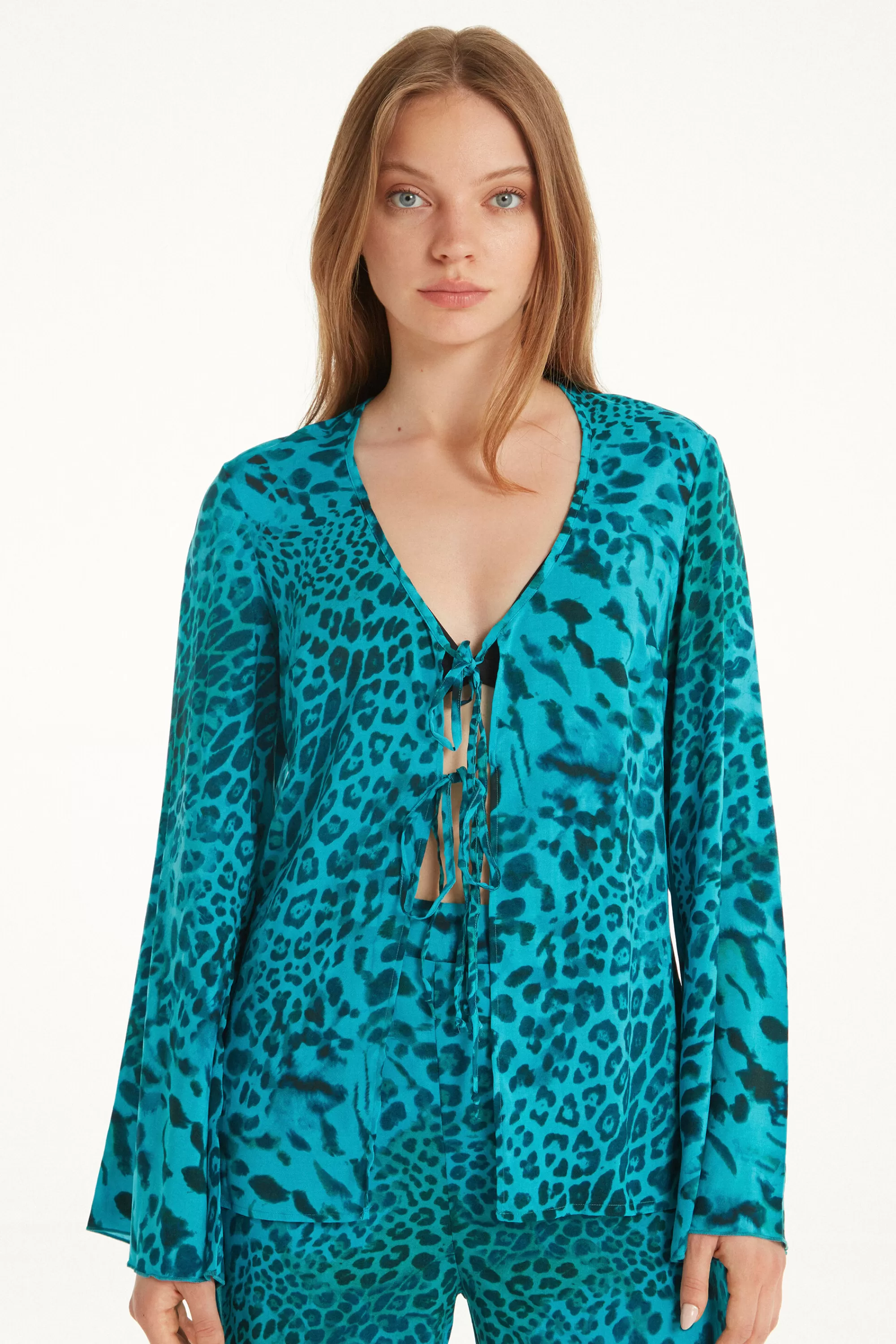 Discount Camicia Manica Lunga In Viscosa Con Laccetti - Maglie Maniche Lunghe - Donna | Maglie maniche lunghe