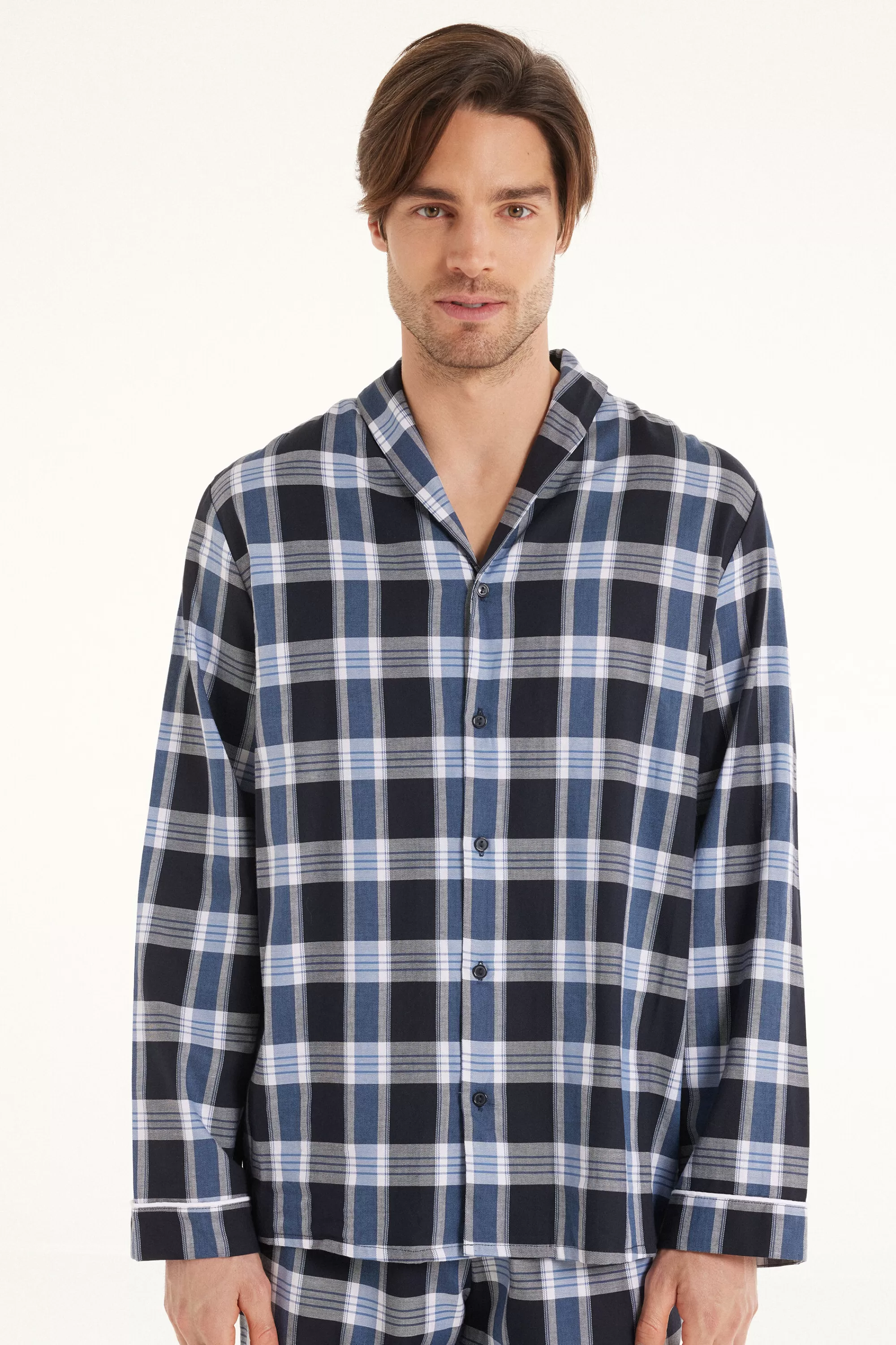 Outlet Camicia Manica Lunga Piping In Tela A Quadri - Pigiami Lunghi - Uomo | Pigiami lunghi