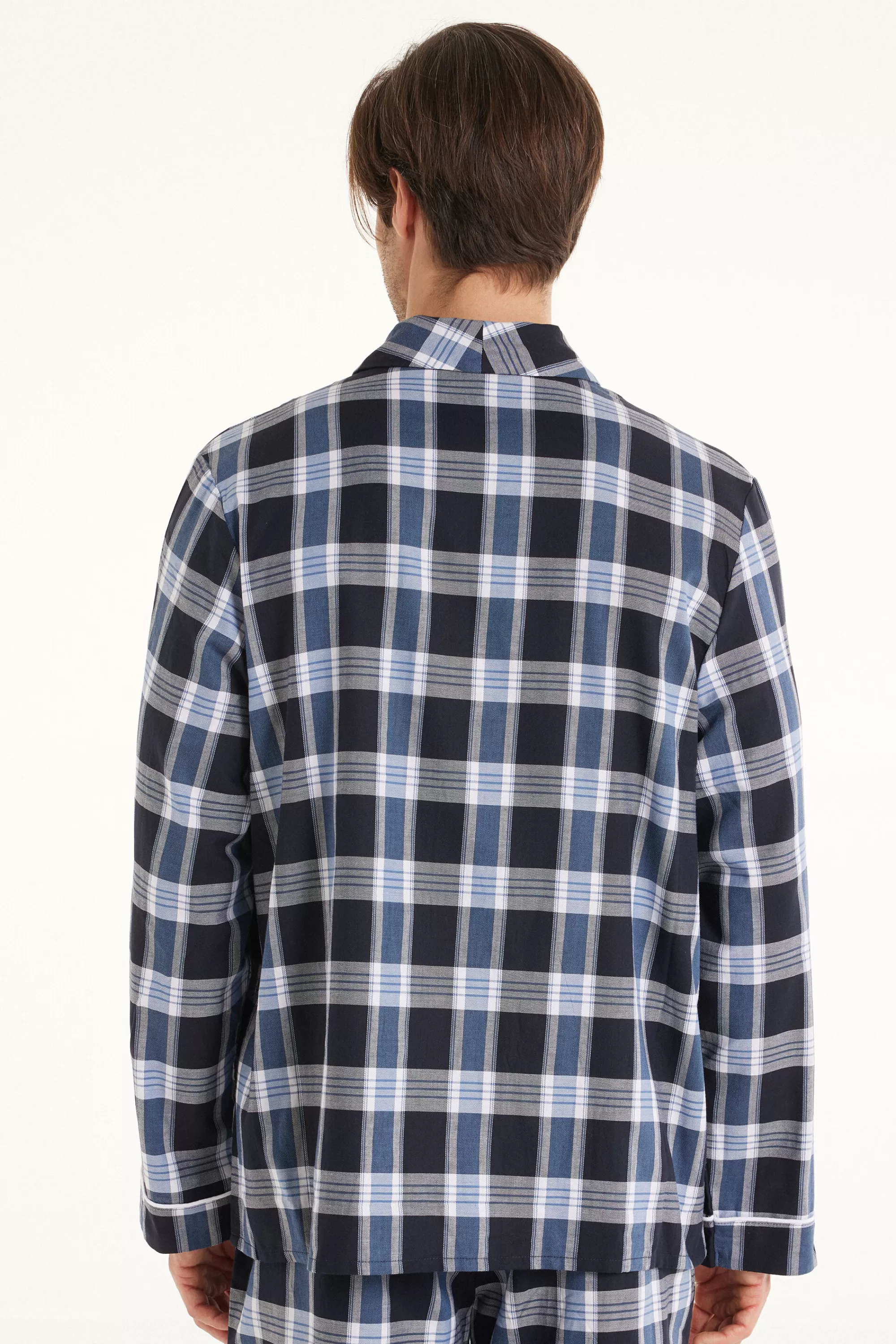 Outlet Camicia Manica Lunga Piping In Tela A Quadri - Pigiami Lunghi - Uomo | Pigiami lunghi