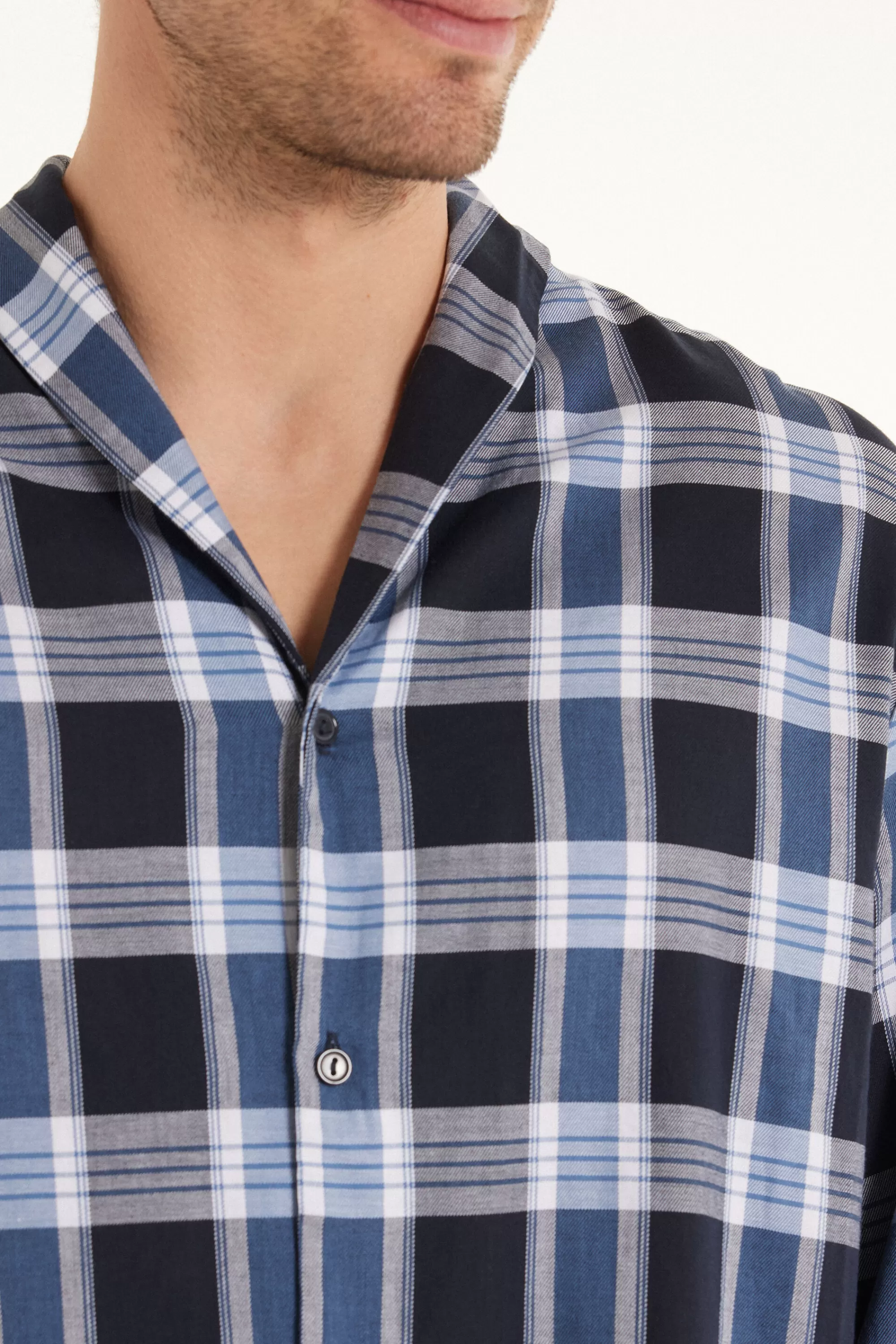 Outlet Camicia Manica Lunga Piping In Tela A Quadri - Pigiami Lunghi - Uomo | Pigiami lunghi
