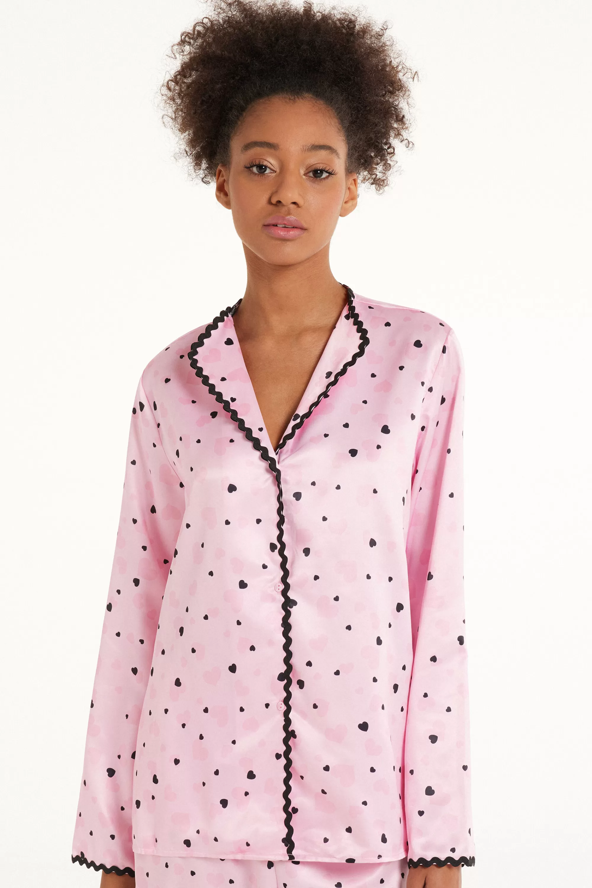 Clearance Camicia Manica Lunga Raso Cuoricini - Pigiami Combinabili - Donna | Maglie maniche lunghe | Camicie da notte e Vestaglie