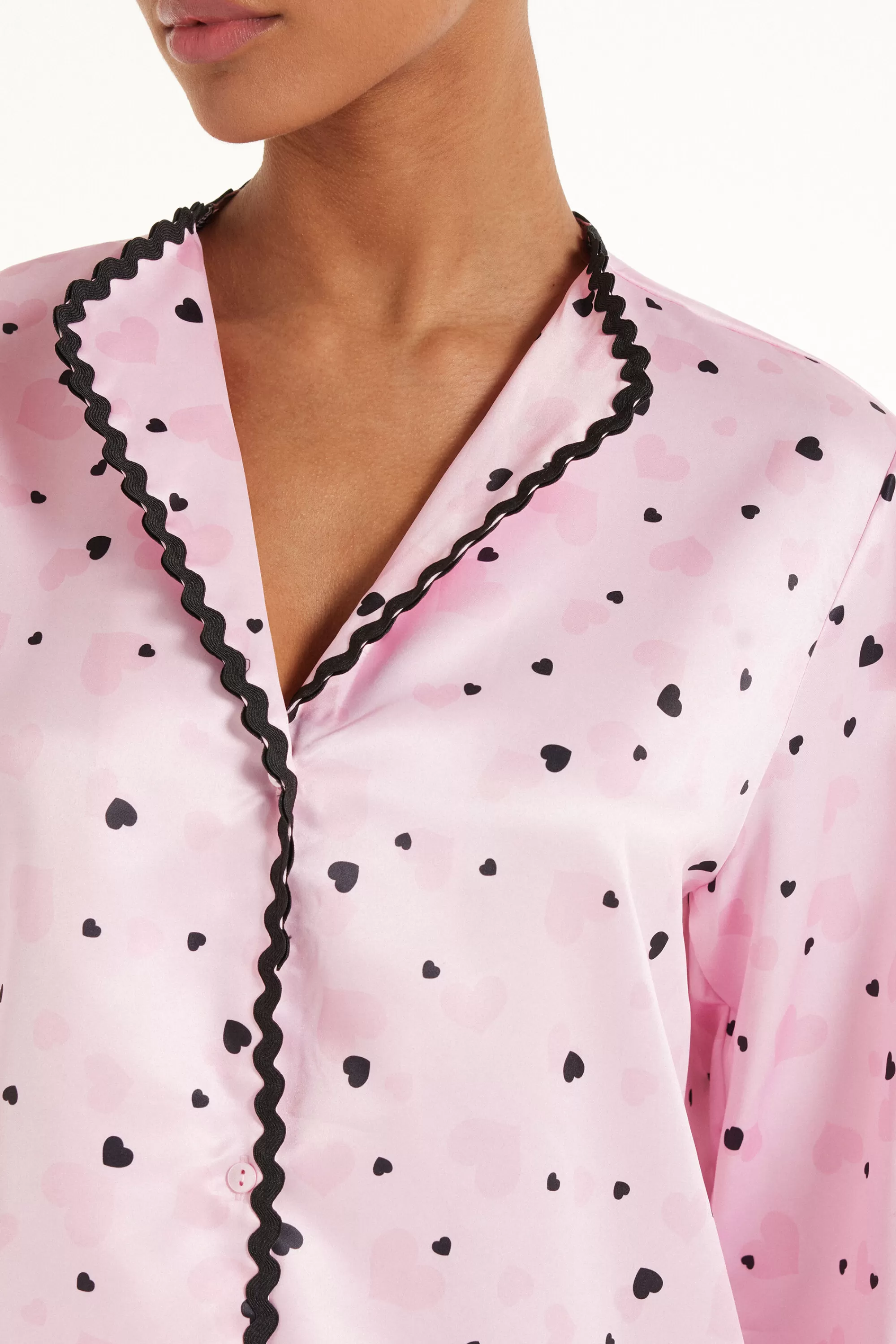 Clearance Camicia Manica Lunga Raso Cuoricini - Pigiami Combinabili - Donna | Maglie maniche lunghe | Camicie da notte e Vestaglie