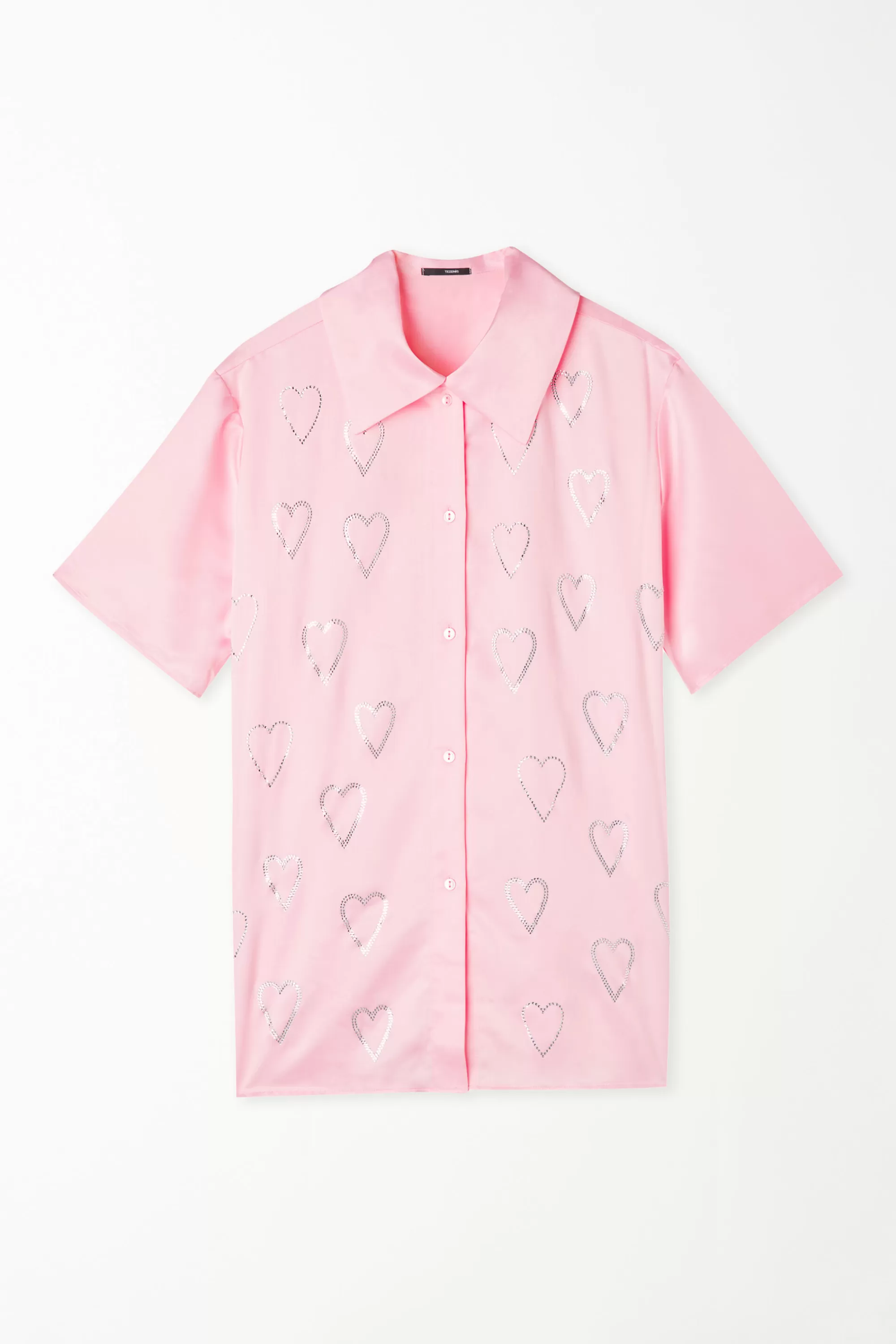 Online Camicia Mezza Manica In Raso Con Cuori Strass - Pigiami Corti - Donna | Pigiami corti