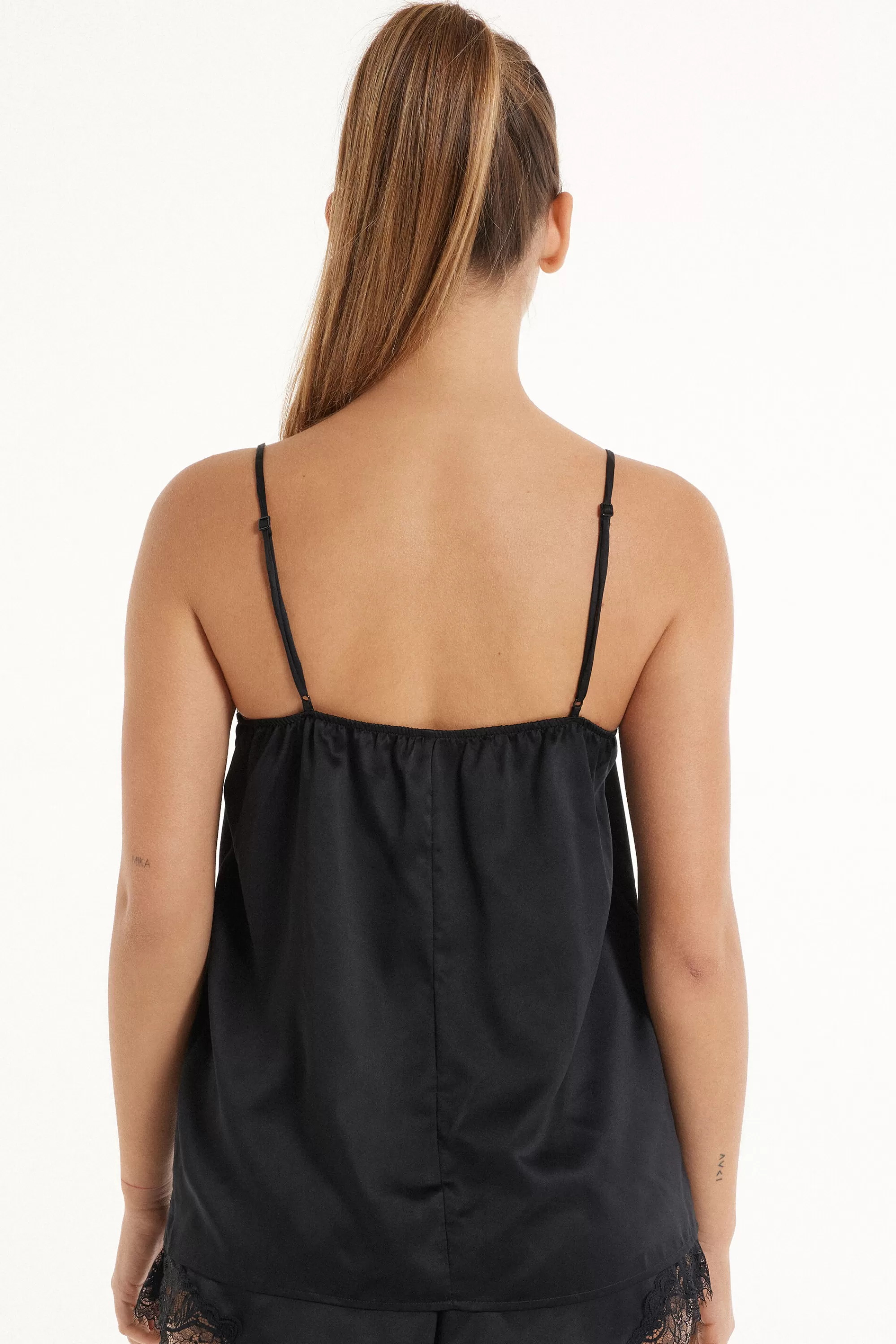 Best Sale Canotta Con Spalline Sottili In Raso E Pizzo - Pigiami Combinabili - Donna | Canotte e Top | Pigiami combinabili