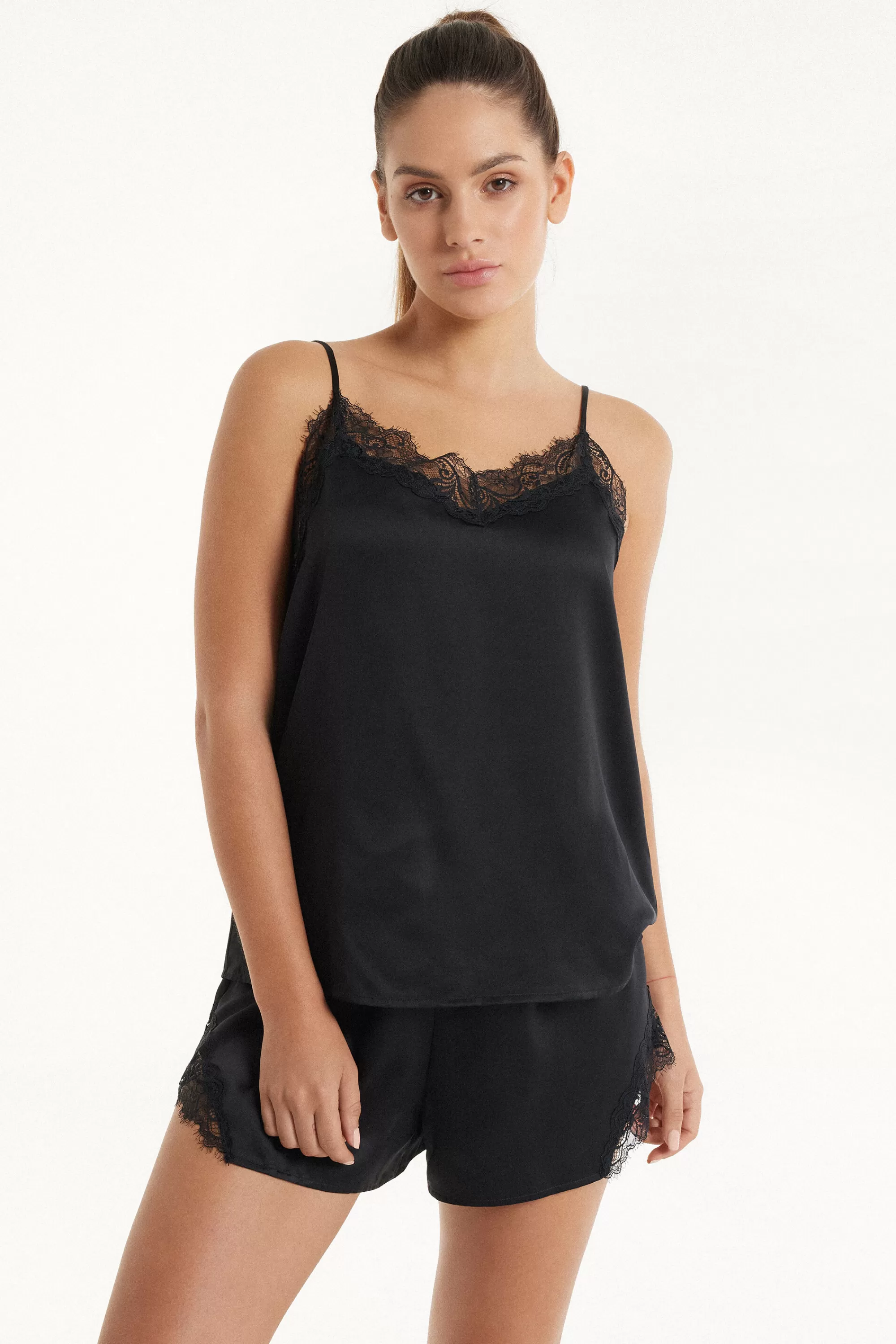 Best Sale Canotta Con Spalline Sottili In Raso E Pizzo - Pigiami Combinabili - Donna | Canotte e Top | Pigiami combinabili