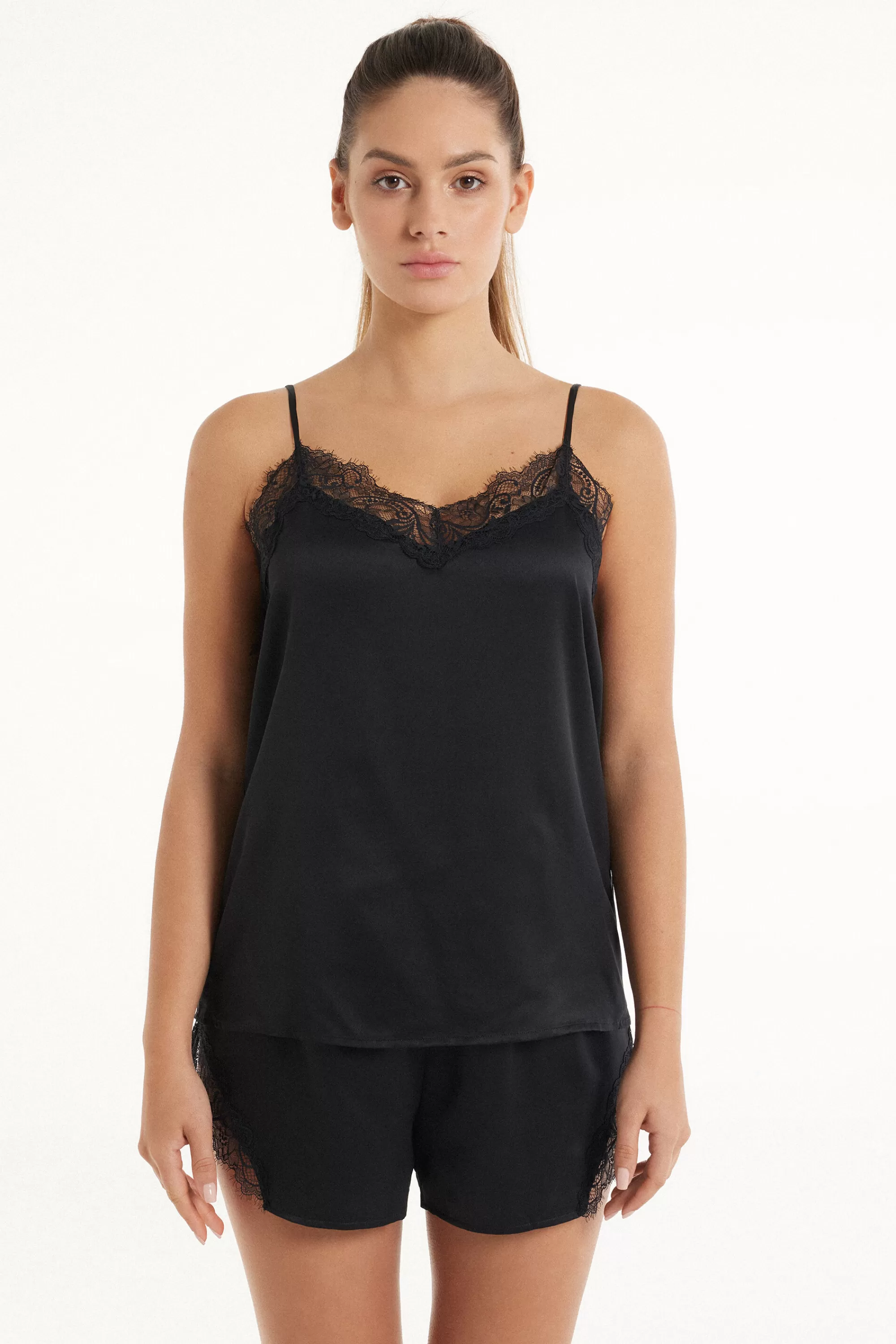 Best Sale Canotta Con Spalline Sottili In Raso E Pizzo - Pigiami Combinabili - Donna | Canotte e Top | Pigiami combinabili