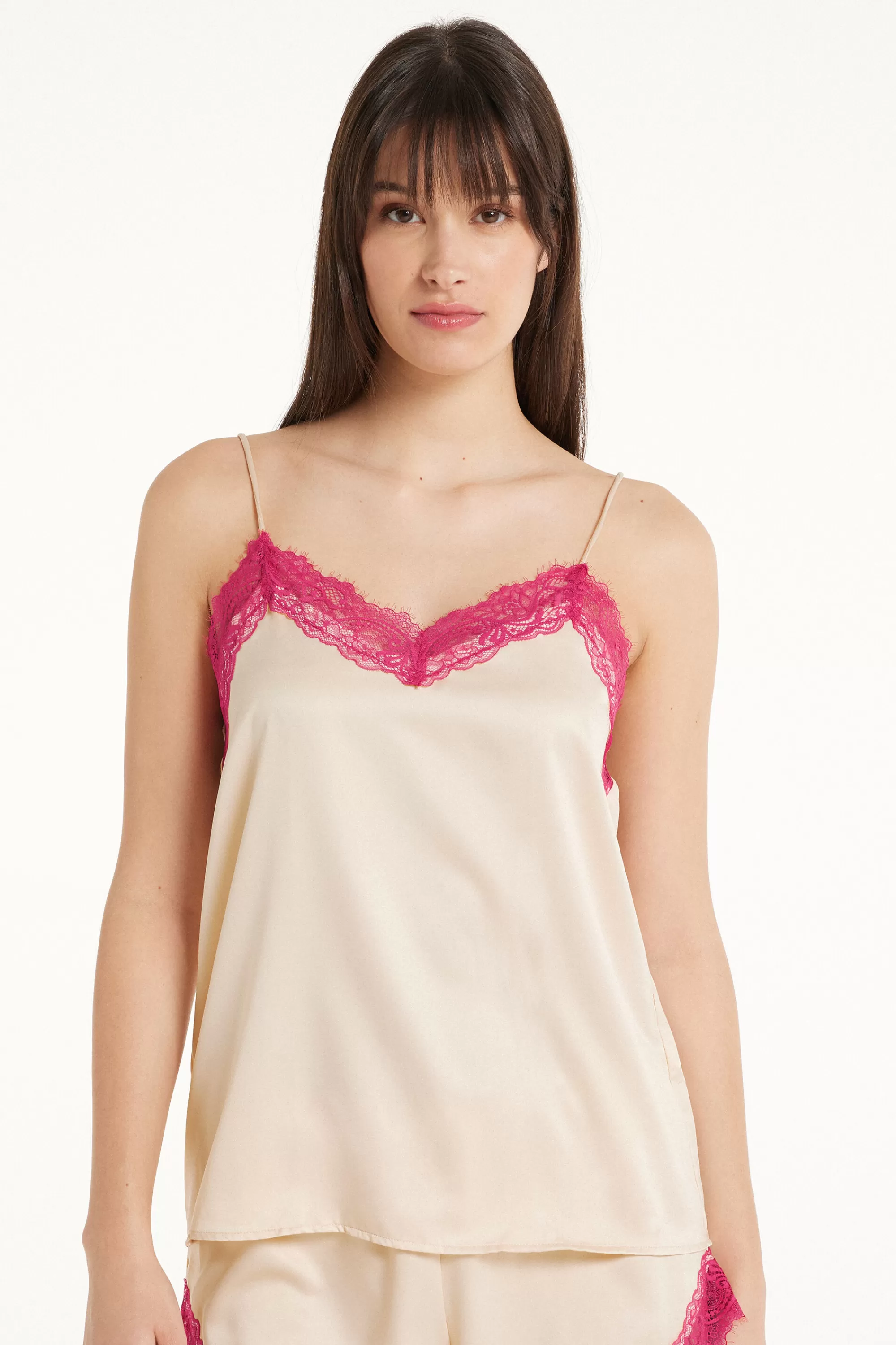 Best Canotta Con Spalline Sottili In Raso E Pizzo - Pigiami Combinabili - Donna | Canotte e Top | Pigiami combinabili