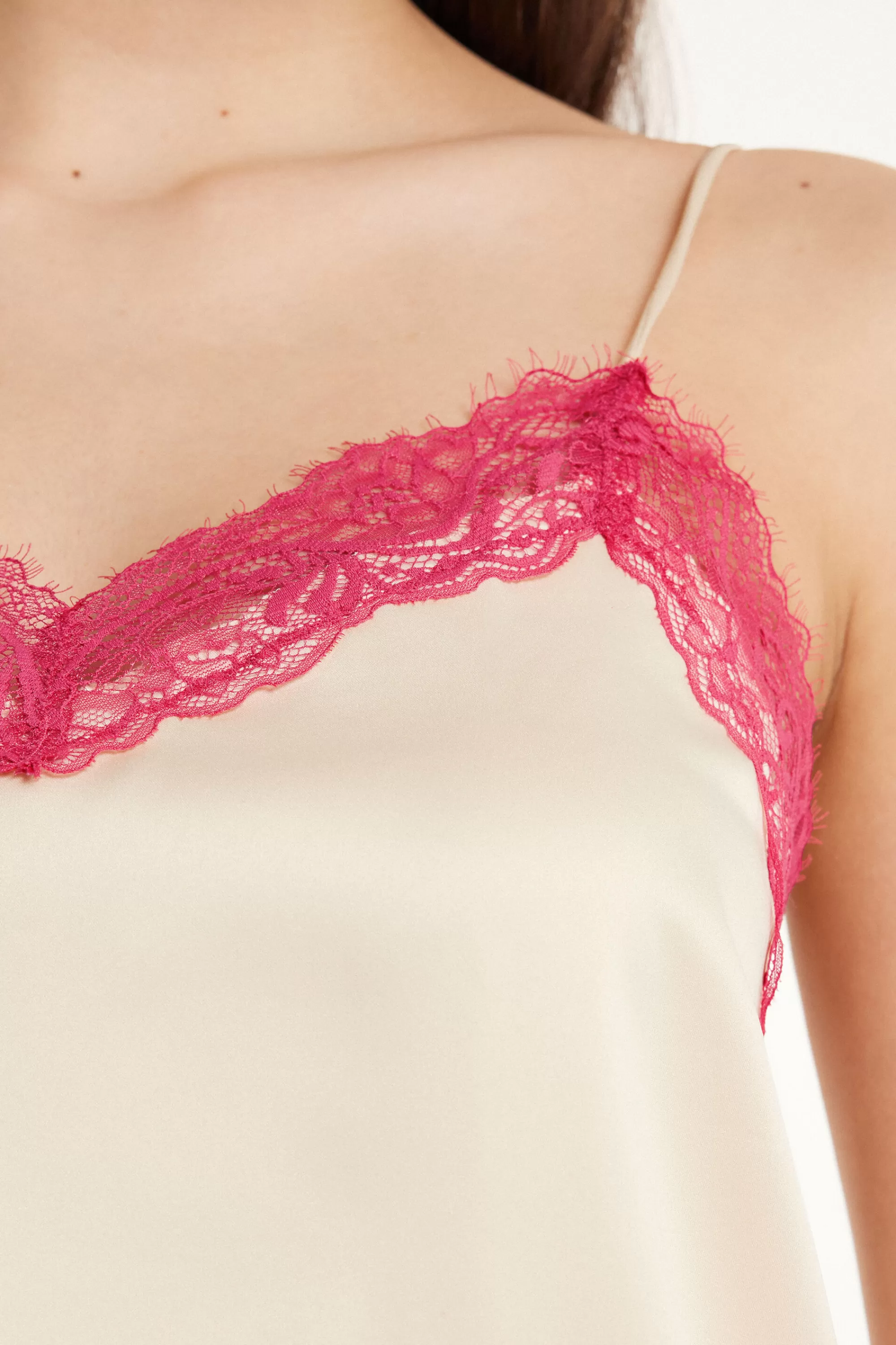 Best Canotta Con Spalline Sottili In Raso E Pizzo - Pigiami Combinabili - Donna | Canotte e Top | Pigiami combinabili