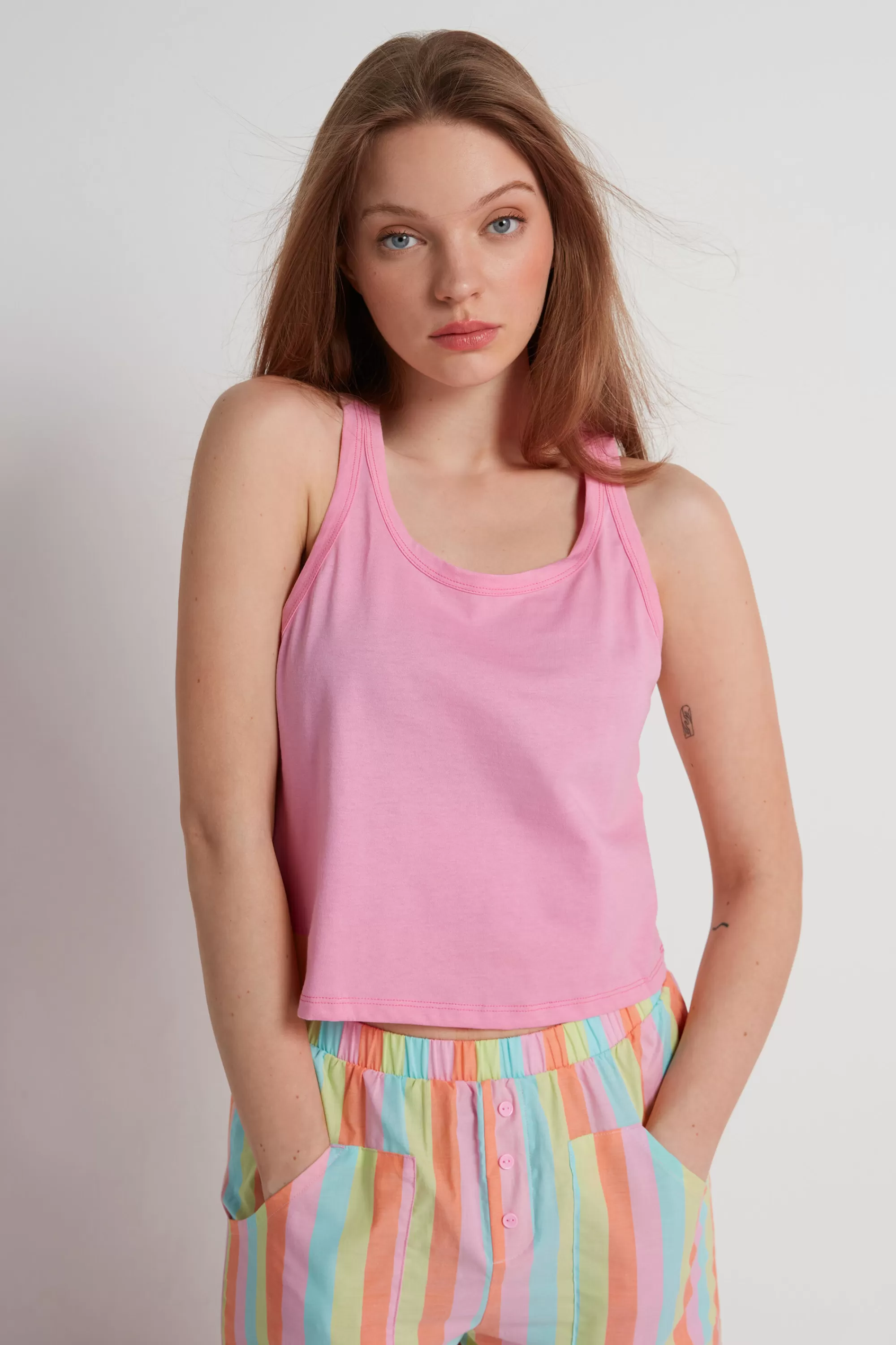 Best Sale Canotta Corta In Cotone Spalle Americana - Pigiami Combinabili - Donna | Canotte e Top | Pigiami combinabili