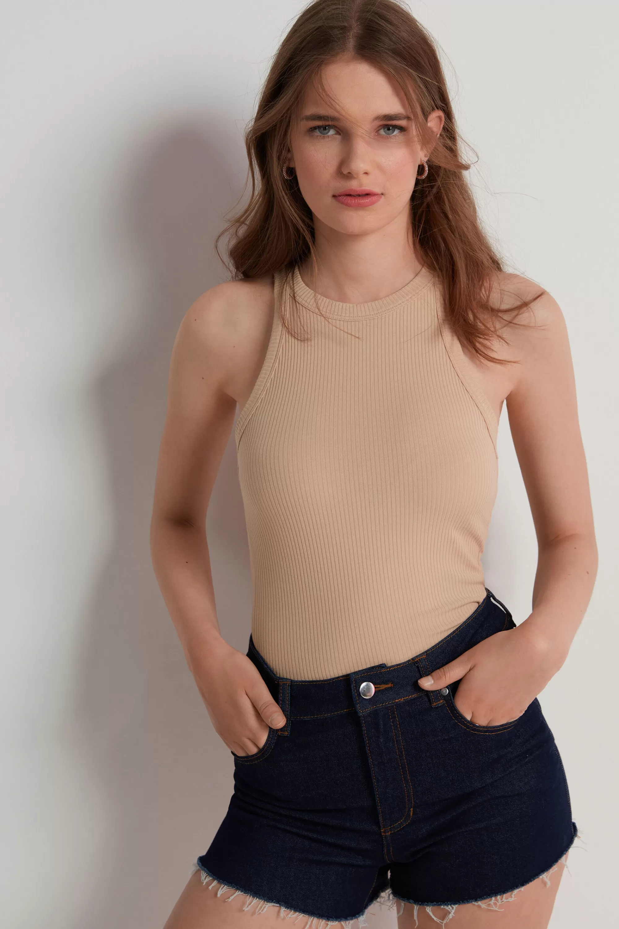 Shop Canotta Cotone Costine Vogatore - Canotte E Top - Donna | Canotte e Top