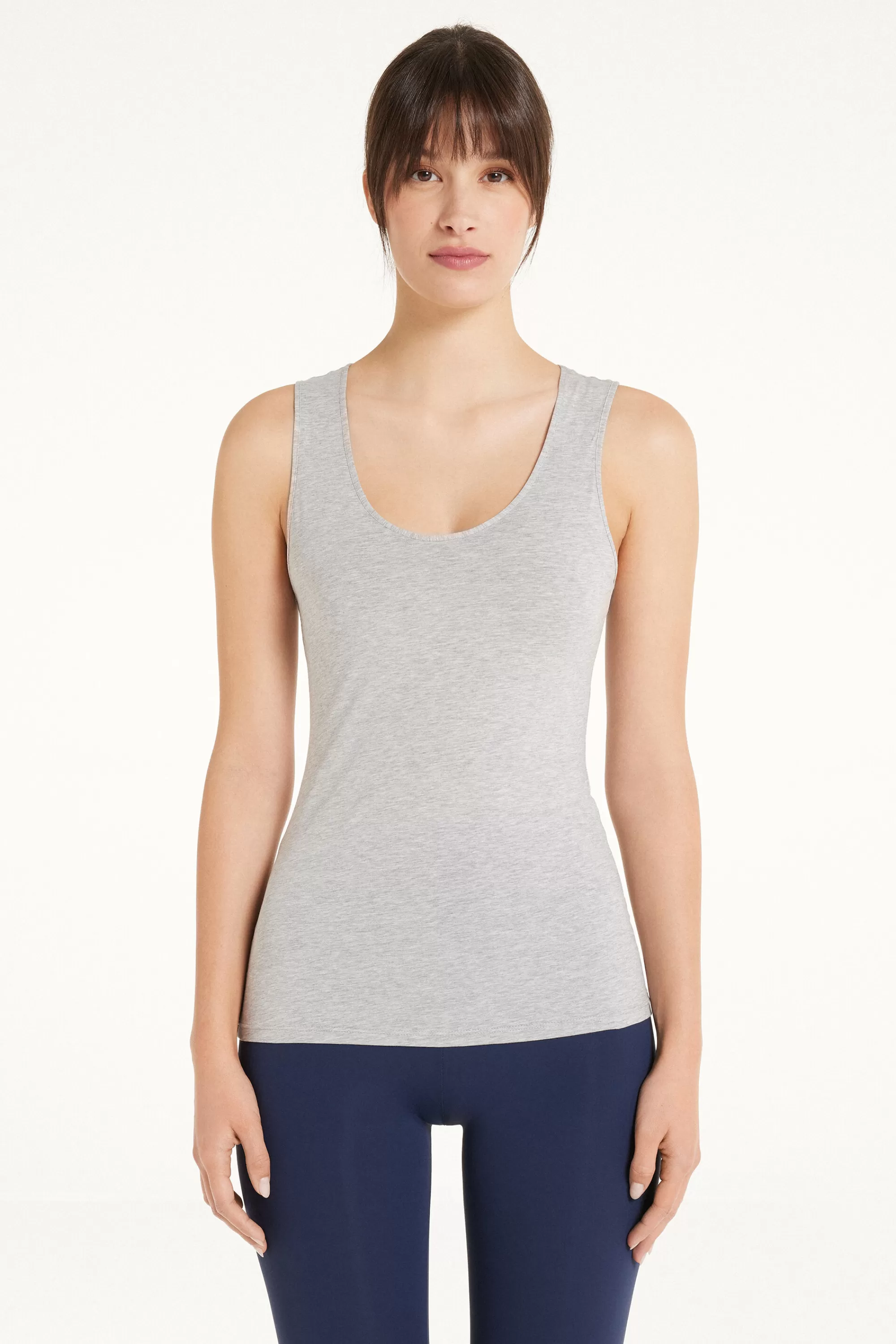 Cheap Canotta In Cotone Spalla Larga Scollo Stondato - Canotte E Top - Donna | Top e T-shirt | Canotte e Top