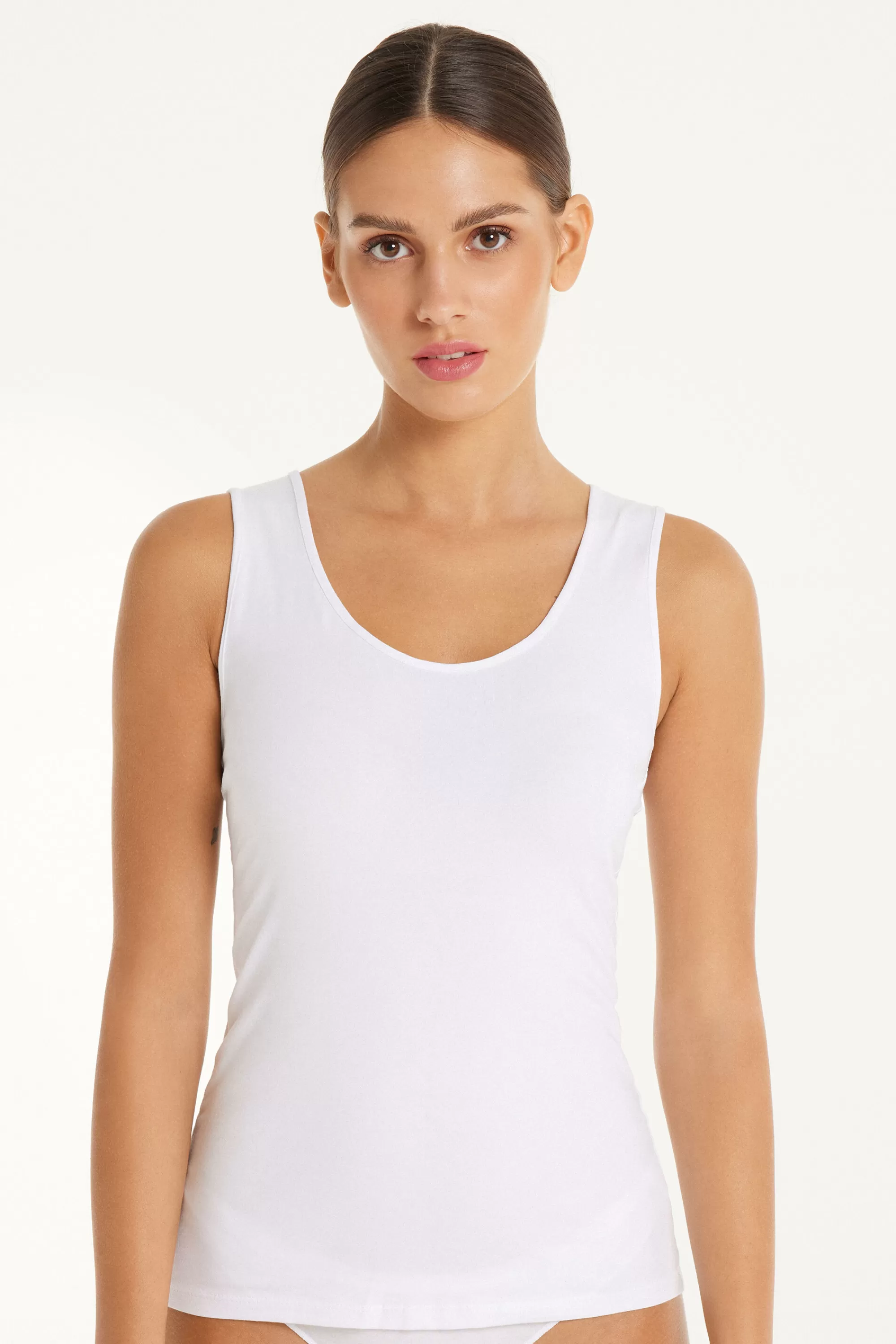 Best Canotta In Cotone Spalla Larga Scollo Stondato - Canotte E Top - Donna | Top e T-shirt | Canotte e Top