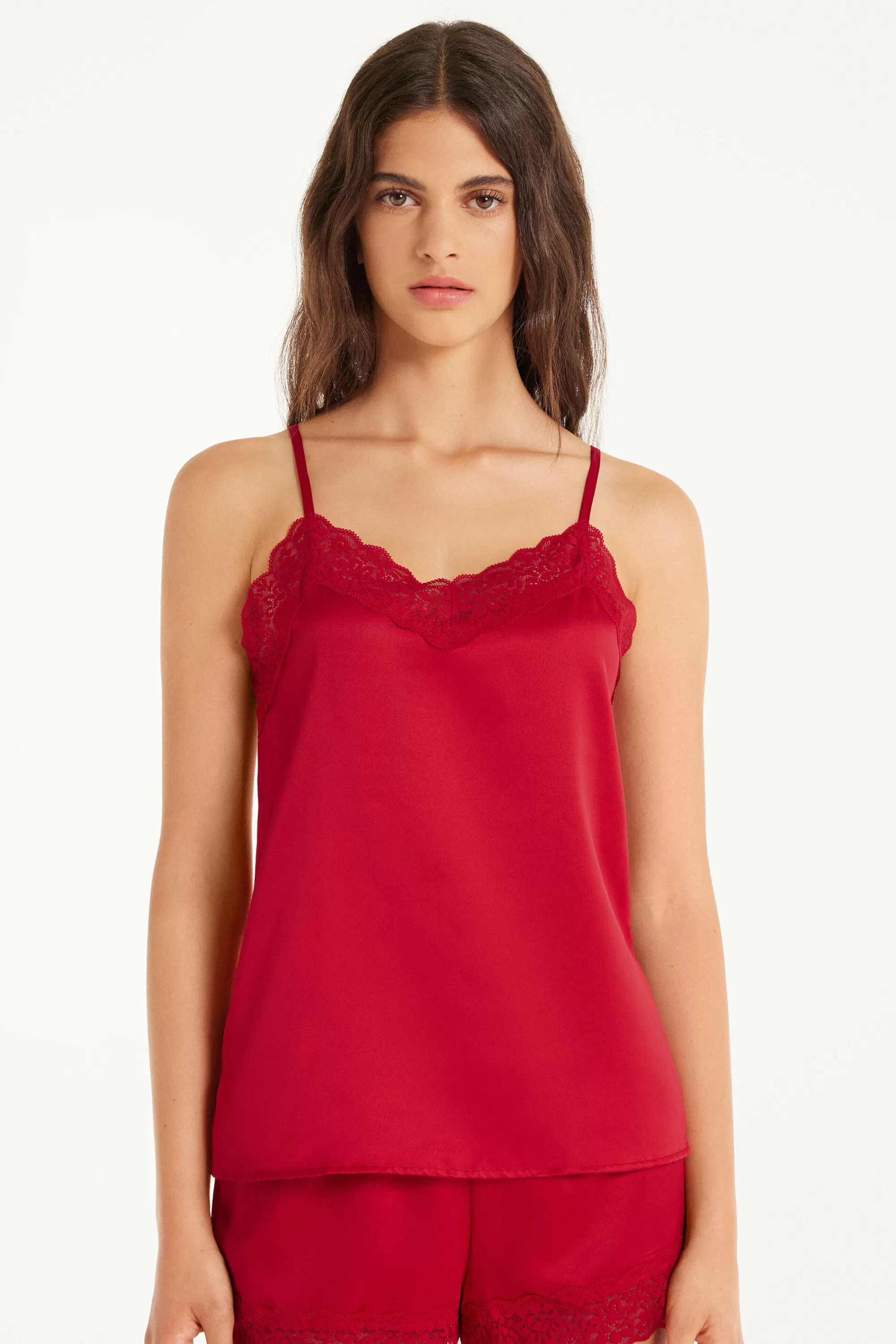 Shop Canotta In Raso E Pizzo - Pigiami Combinabili - Donna | Canotte e Top | Pigiami combinabili