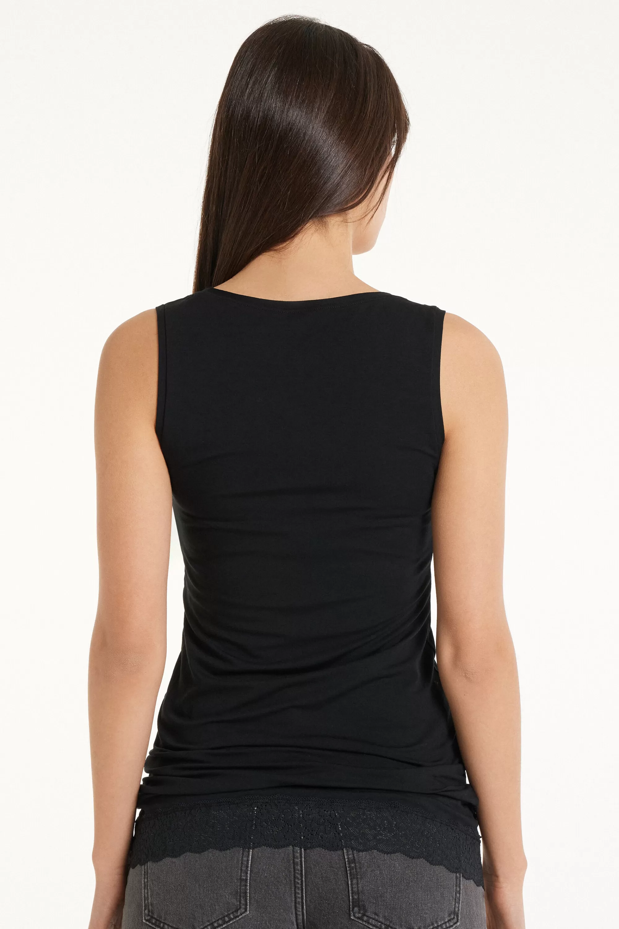 Online Canotta Lunga A Spalla Larga Viscosa Con Pizzo - Canotte E Top - Donna | Canotte e Top