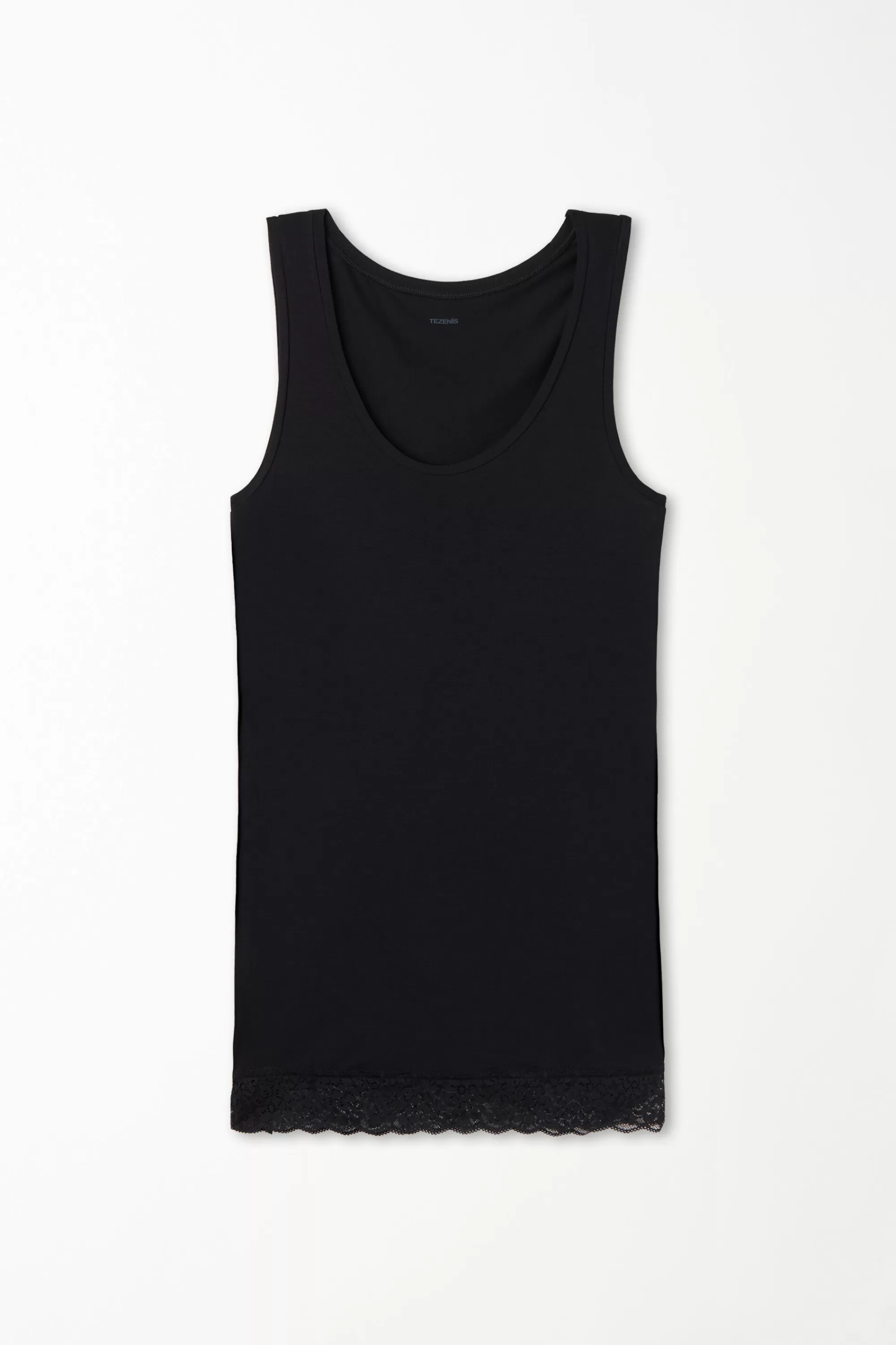 Online Canotta Lunga A Spalla Larga Viscosa Con Pizzo - Canotte E Top - Donna | Canotte e Top