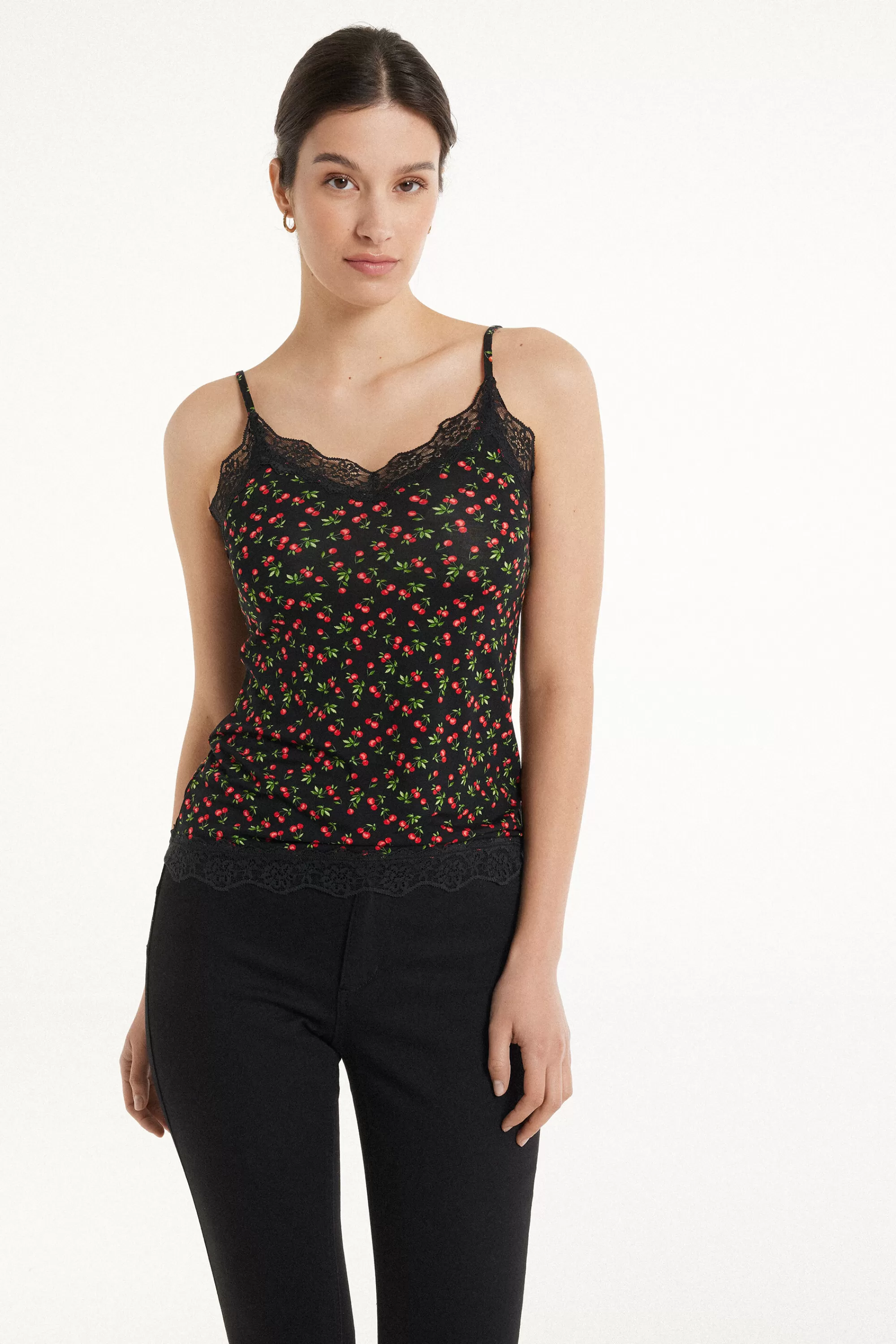 Clearance Canotta Scollo A V Con Inserto In Pizzo - Canotte E Top - Donna | Canotte e Top