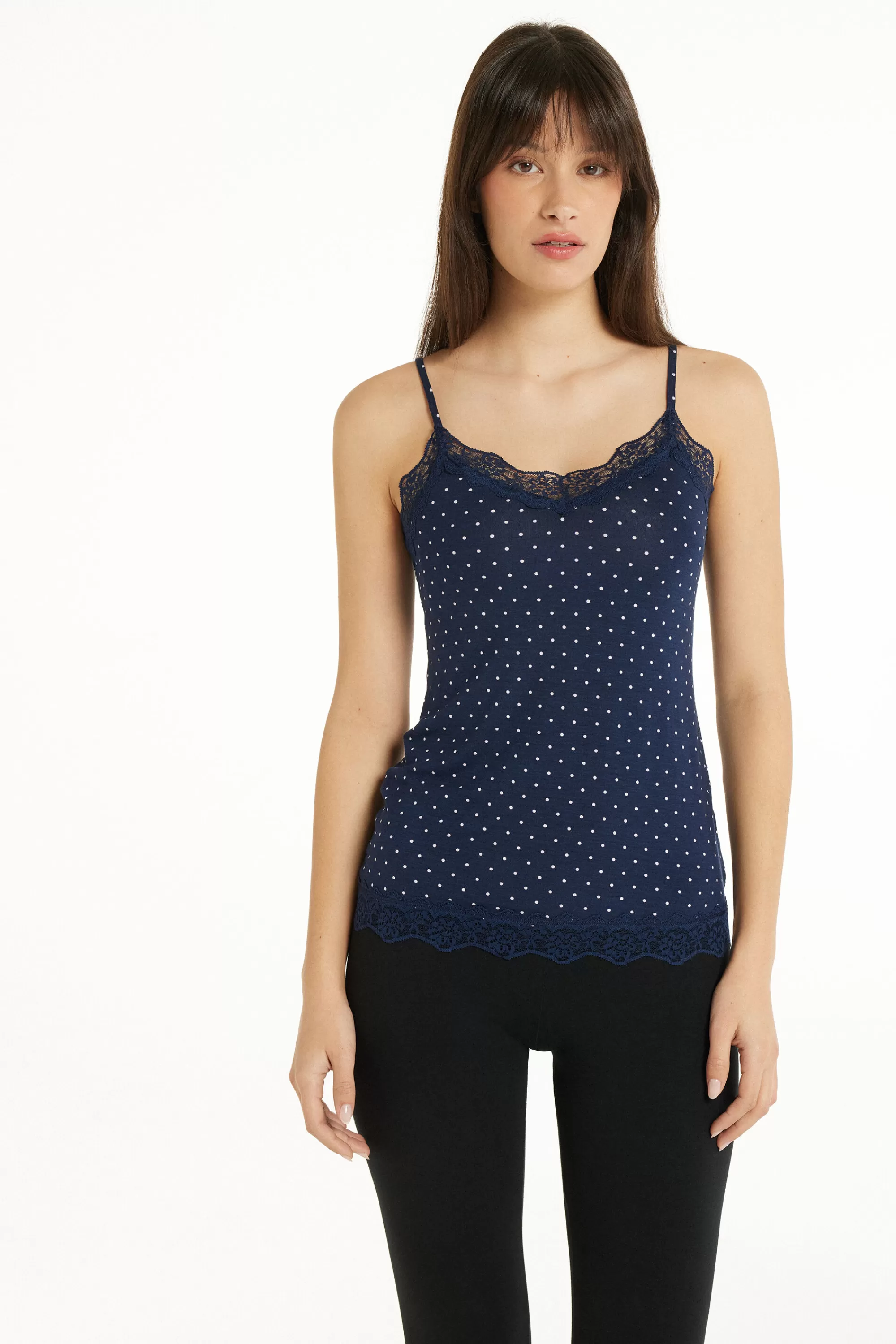 Best Canotta Scollo A V Con Inserto In Pizzo - Canotte E Top - Donna | Canotte e Top