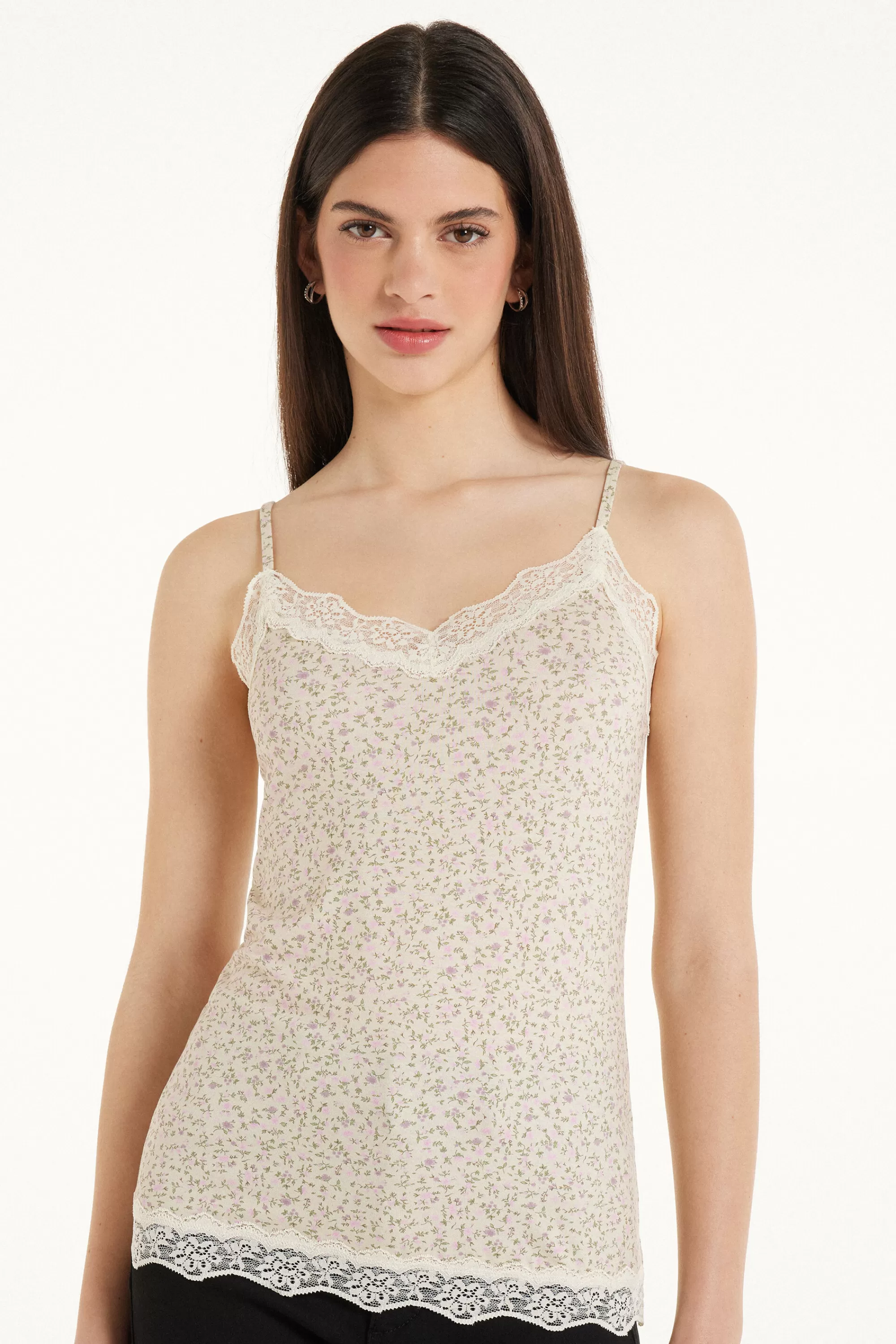 Store Canotta Scollo A V Con Inserto In Pizzo - Canotte E Top - Donna | Canotte e Top