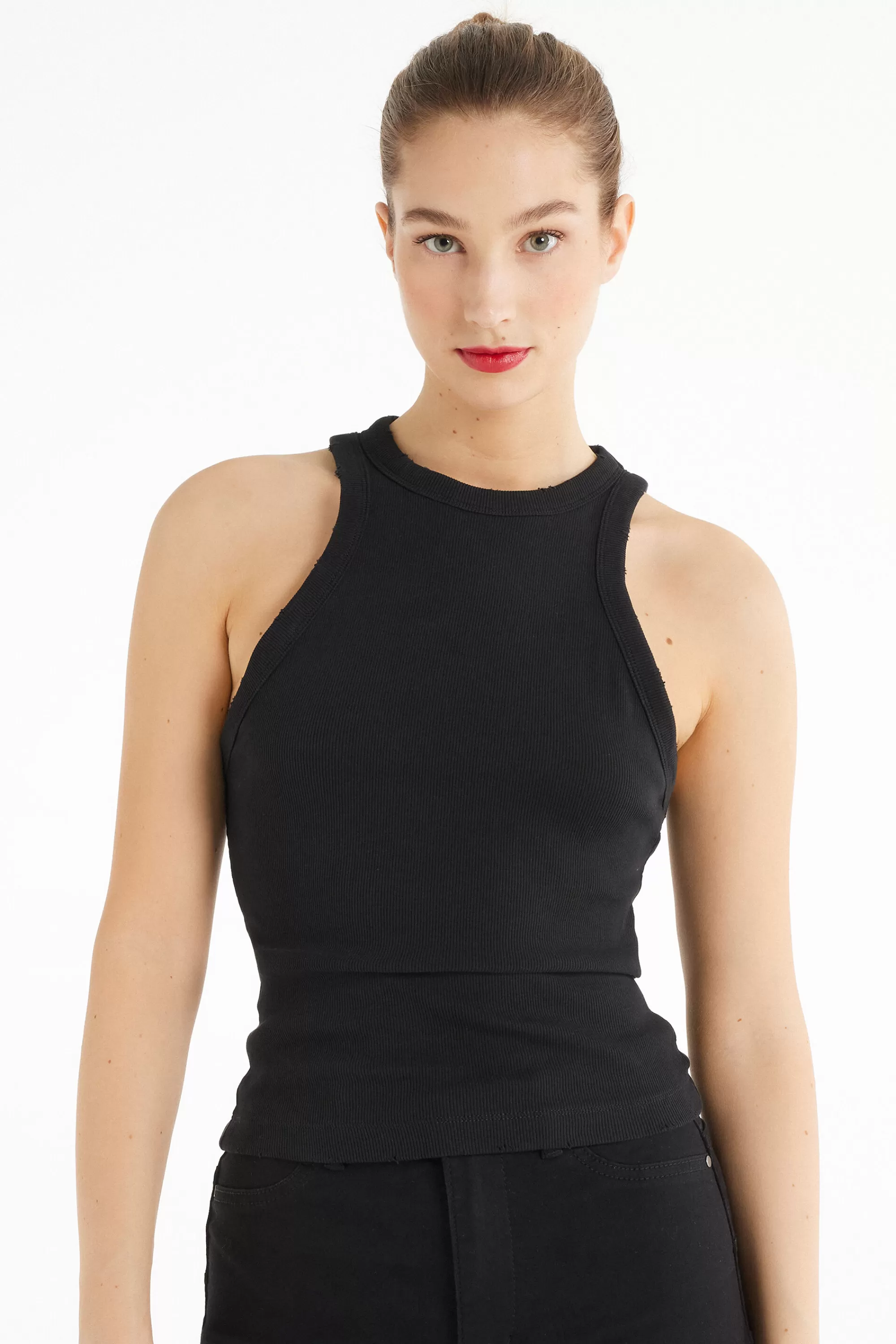 Hot Canotta Scollo Americana A Costine Con Strappi - Canotte E Top - Donna | Top e T-shirt | Canotte e Top