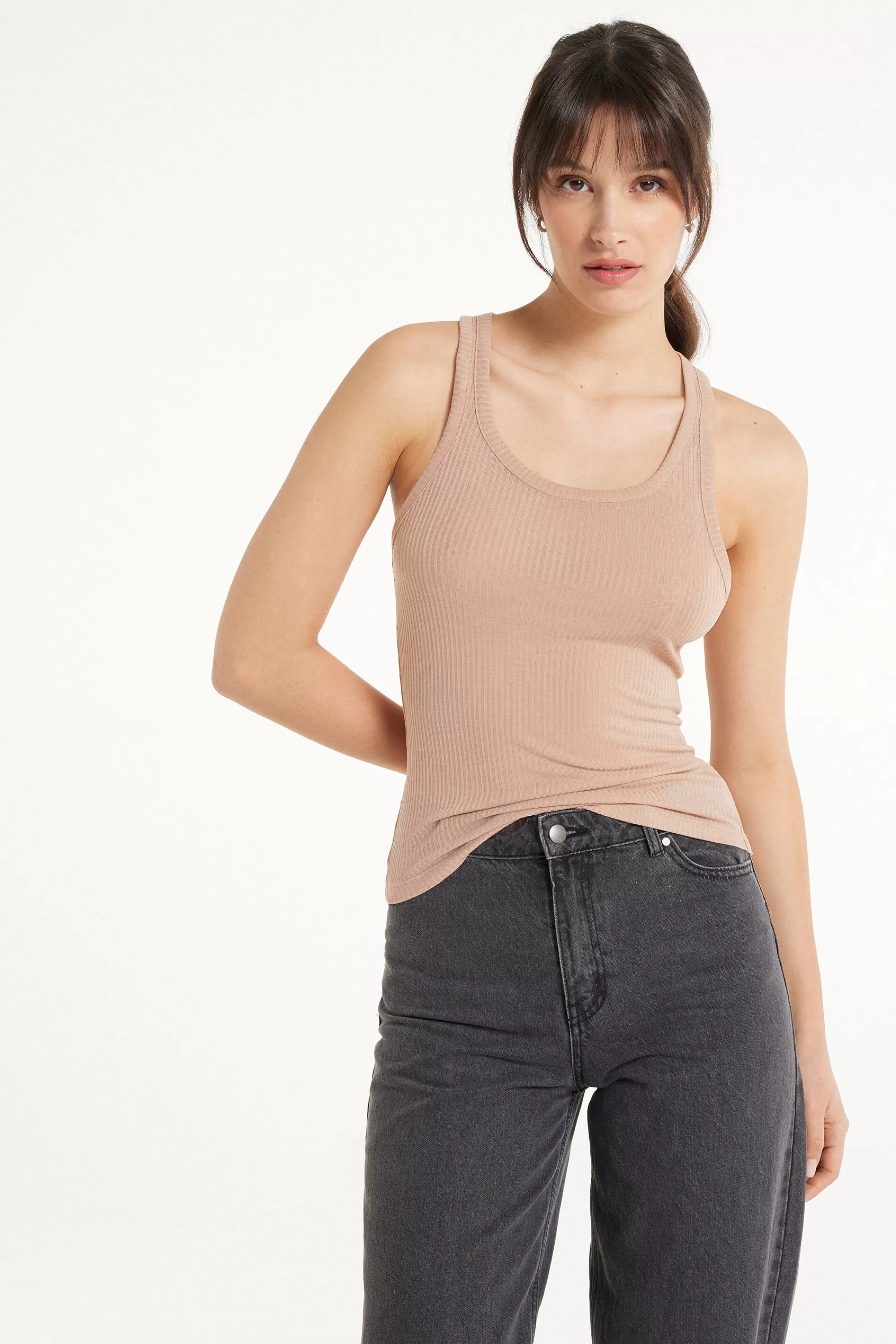 Clearance Canotta Scollo Americana Viscosa Ultraleggera A Costine - Canotte E Top - Donna | Top e T-shirt | Canotte e Top