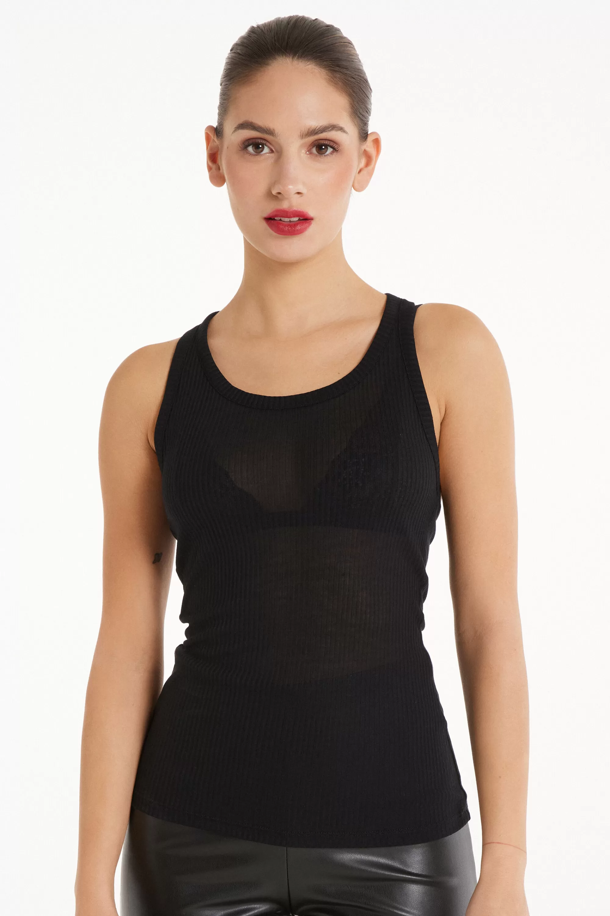 New Canotta Scollo Americana Viscosa Ultraleggera A Costine - Canotte E Top - Donna | Top e T-shirt | Canotte e Top