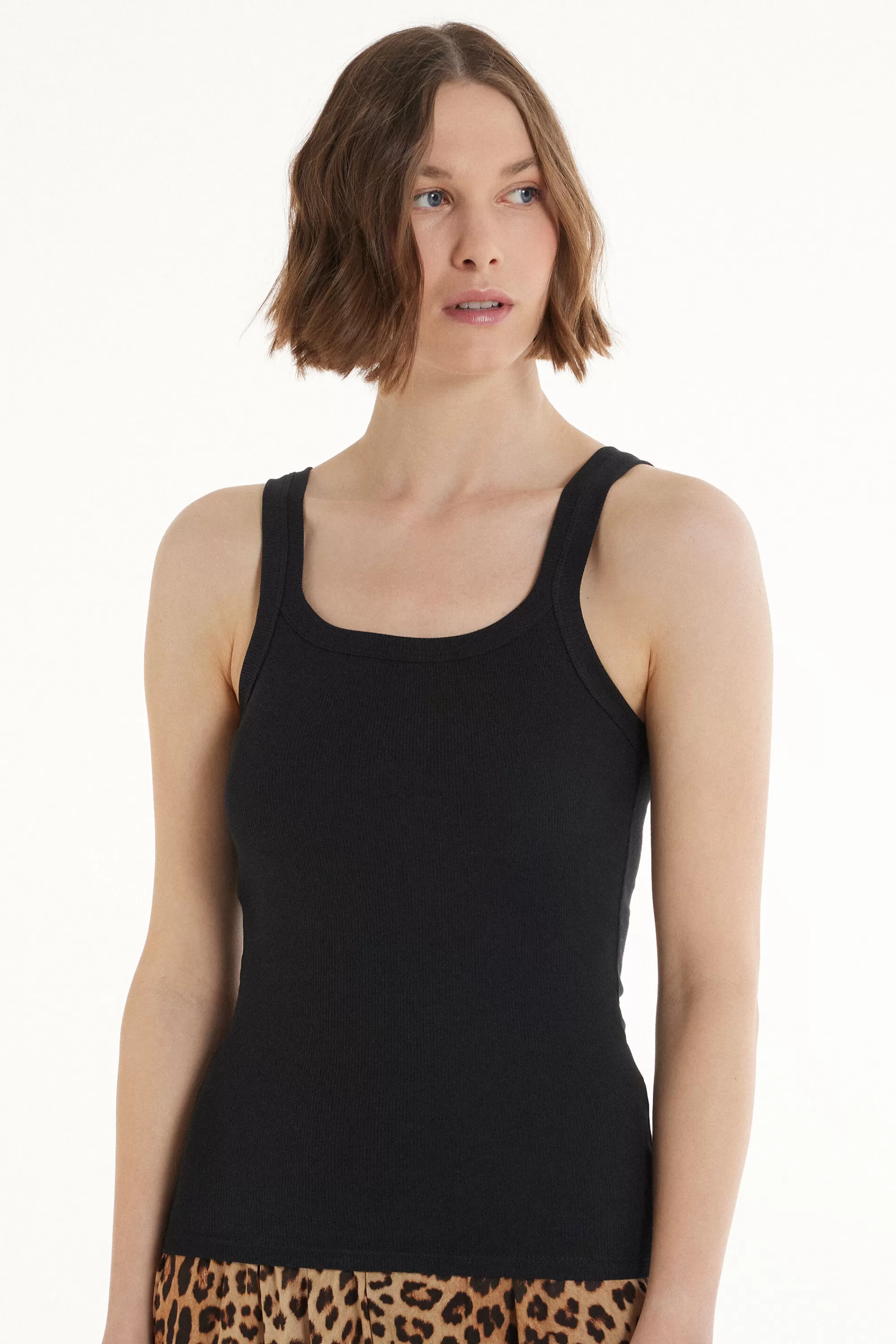 Best Canotta Scollo Squadrato In Cotone A Costine - Canotte E Top - Donna | Canotte e Top