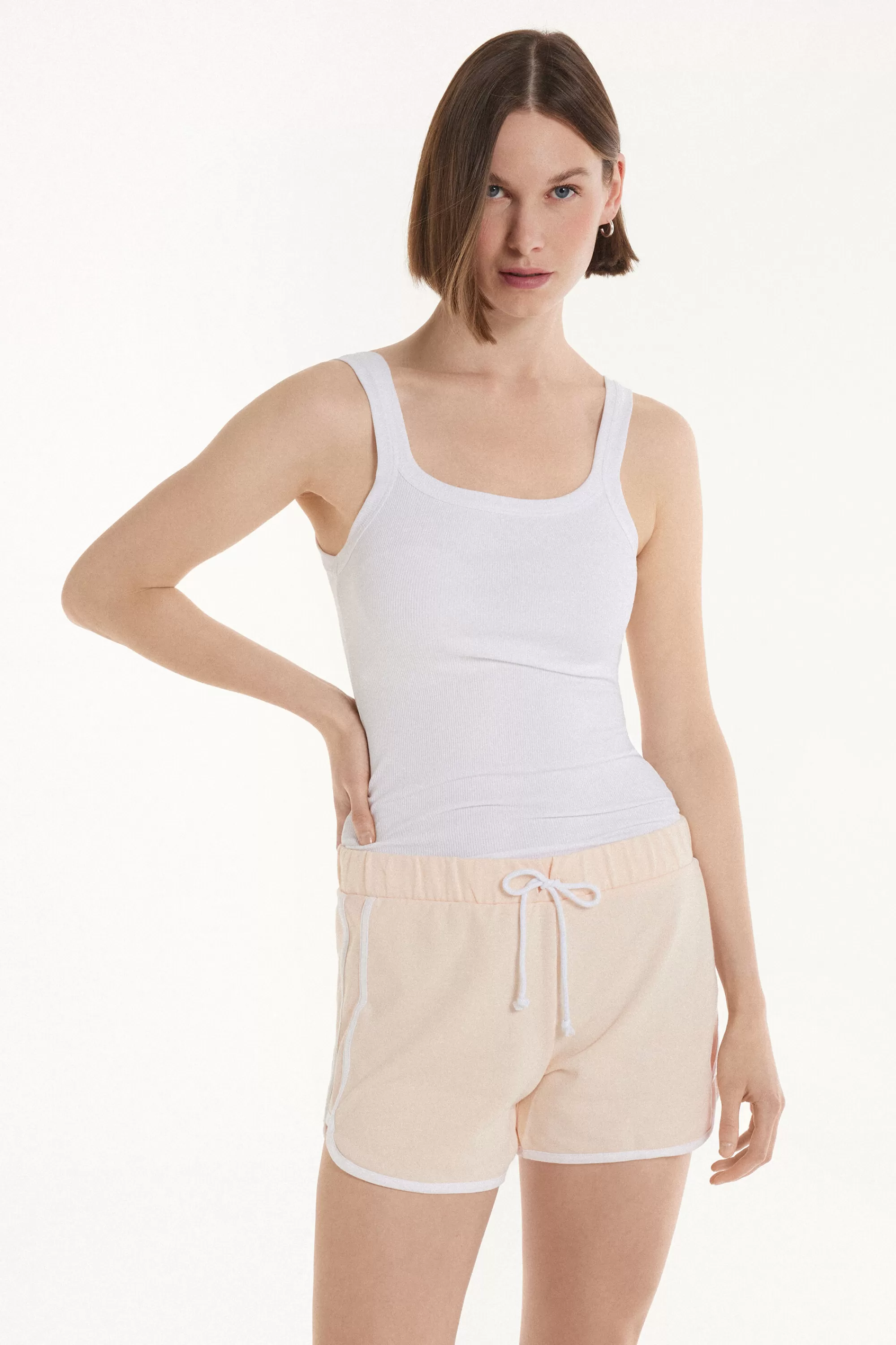 Shop Canotta Scollo Squadrato In Cotone A Costine - Canotte E Top - Donna | Canotte e Top