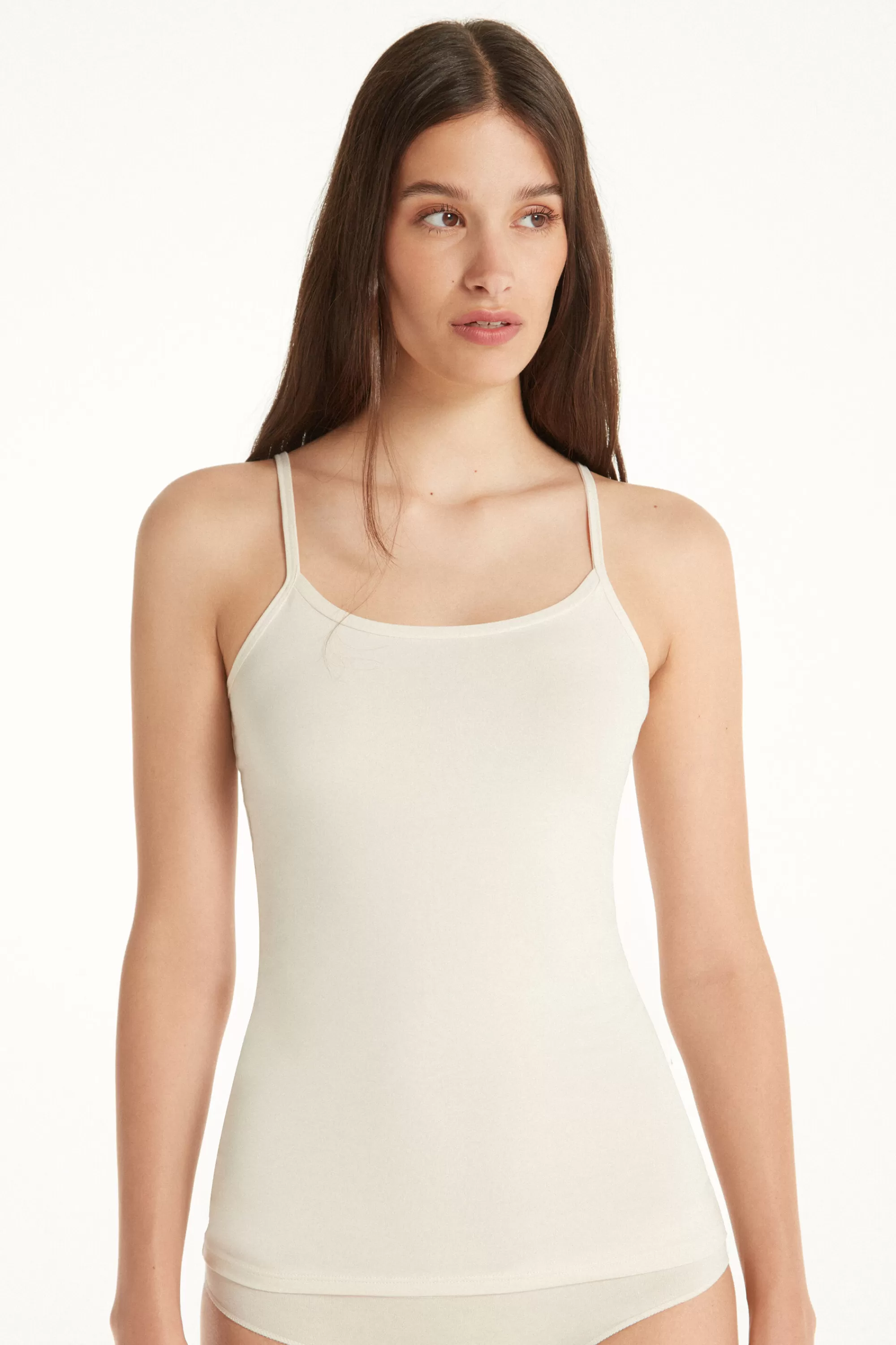 Hot Canotta Scollo Tondo In Cotone Elasticizzato - Canotte E Top - Donna | Top e T-shirt | Canotte e Top