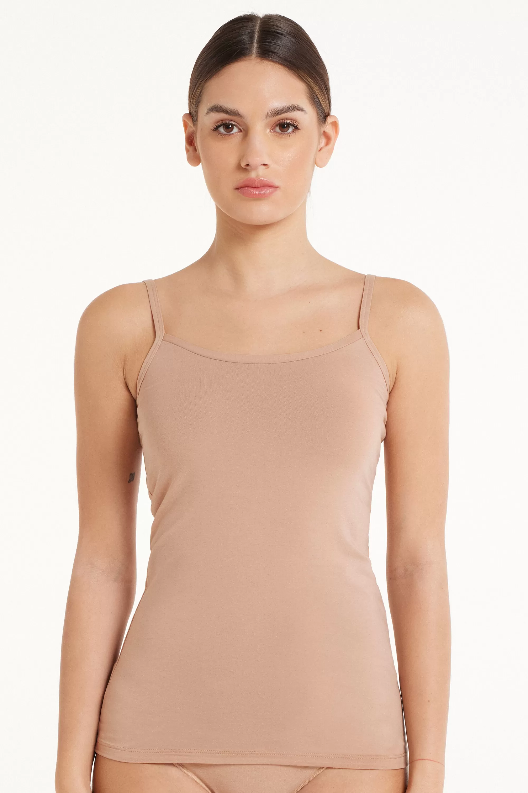 Fashion Canotta Scollo Tondo In Cotone Elasticizzato - Canotte E Top - Donna | Canotte e Top