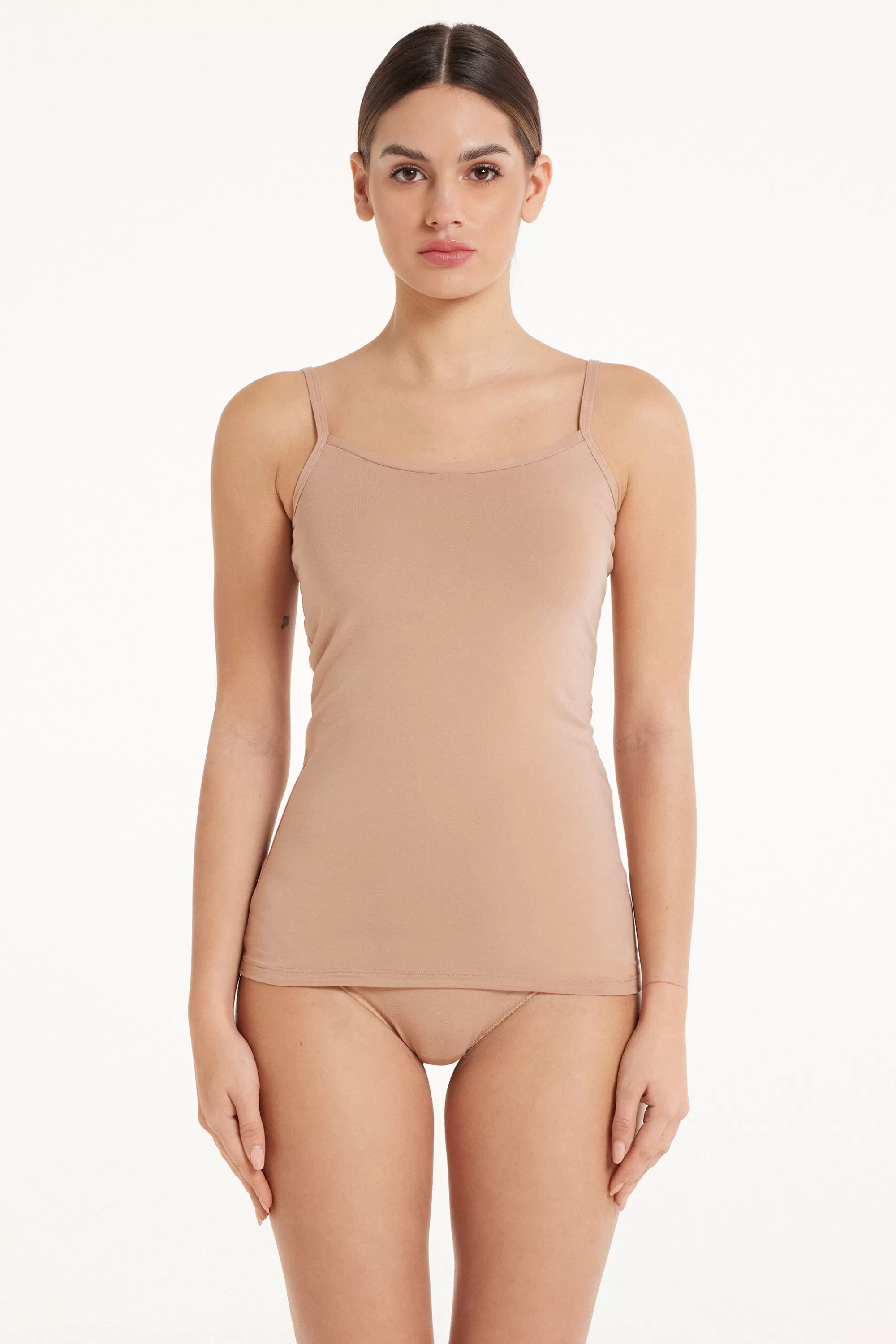 Fashion Canotta Scollo Tondo In Cotone Elasticizzato - Canotte E Top - Donna | Canotte e Top