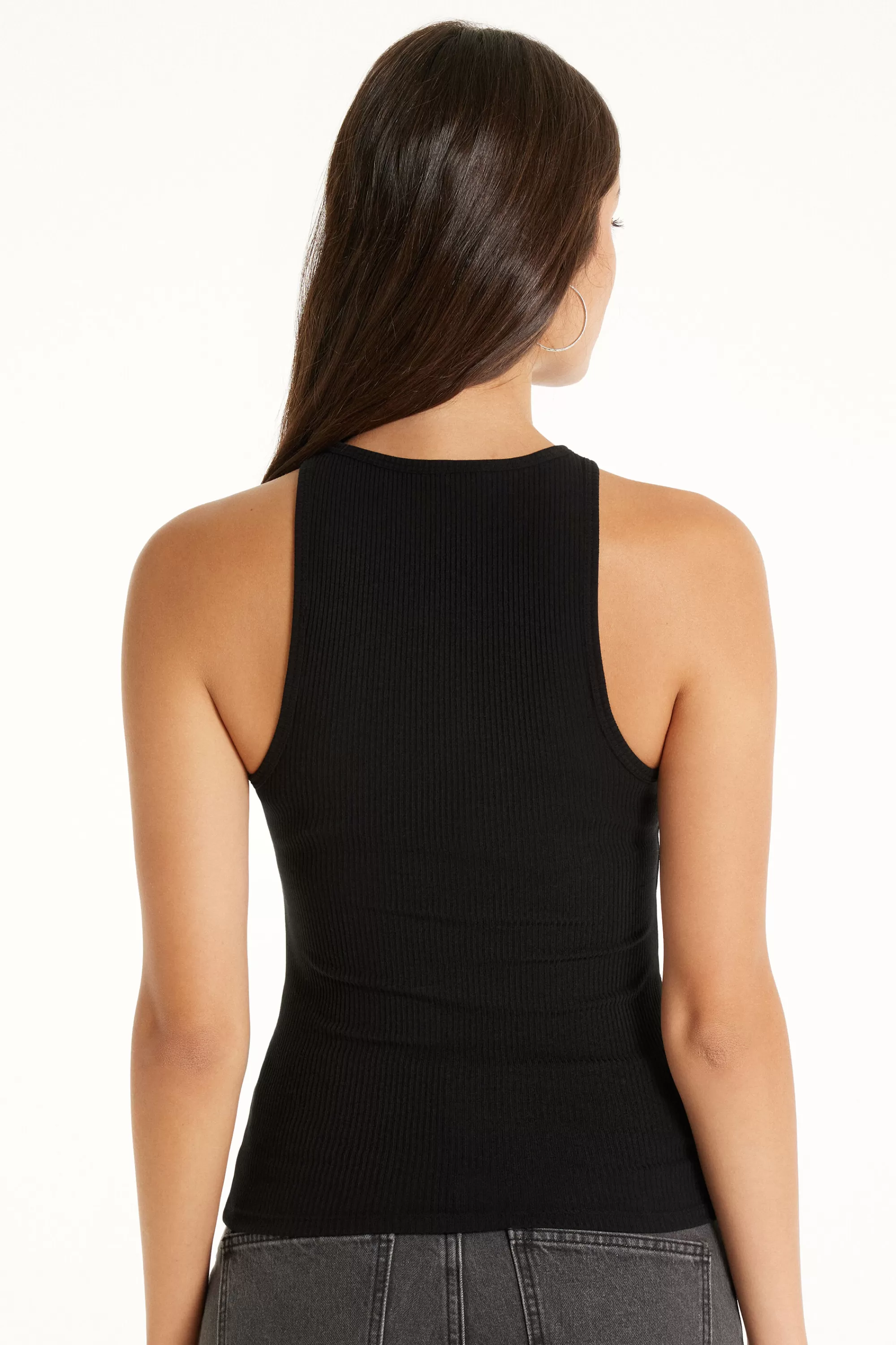 Fashion Canotta Spalla Larga Con Scollo Americana Cotone Costine - Canotte E Top - Donna | Canotte e Top