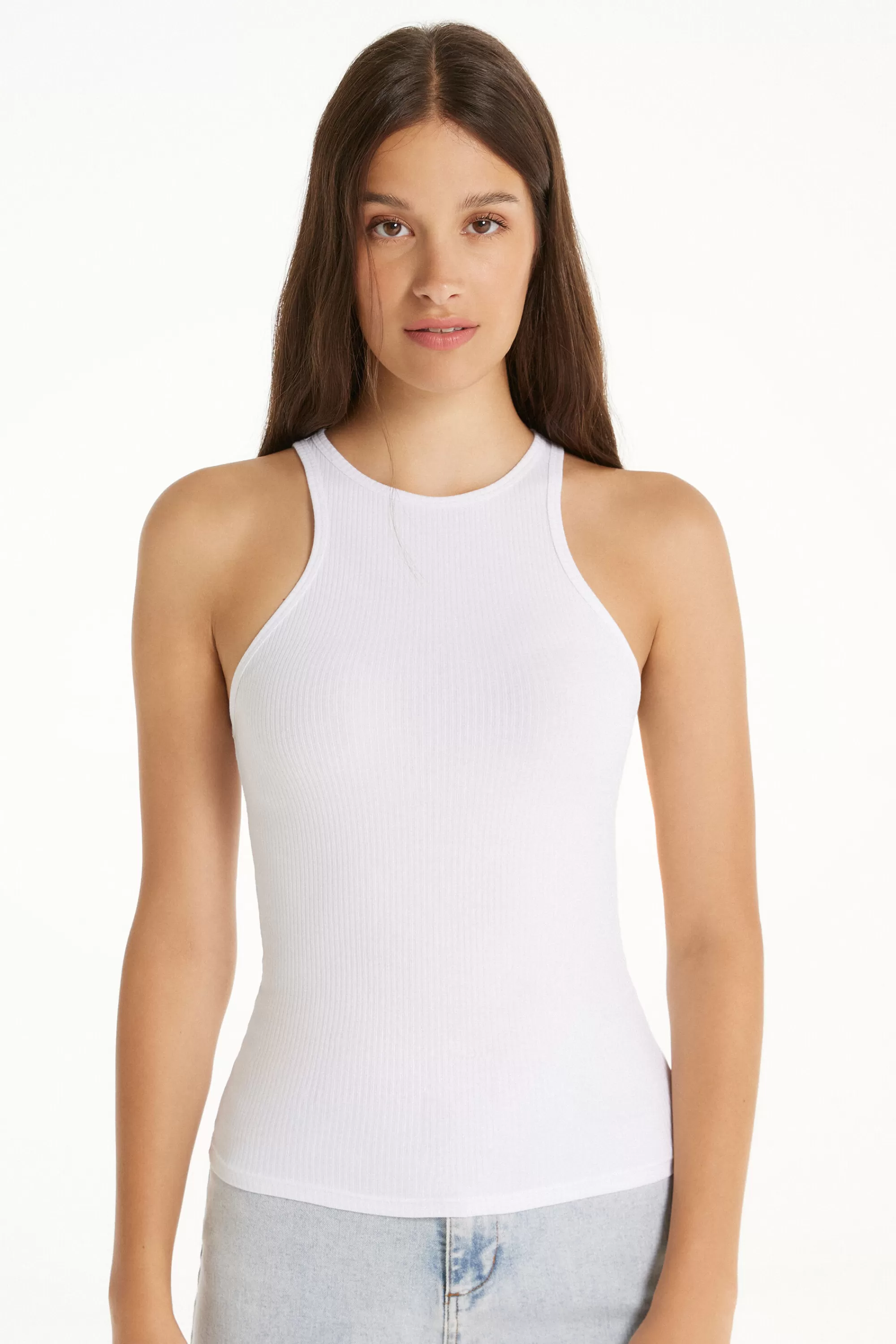 Clearance Canotta Spalla Larga Con Scollo Americana Cotone Costine - Canotte E Top - Donna | Canotte e Top