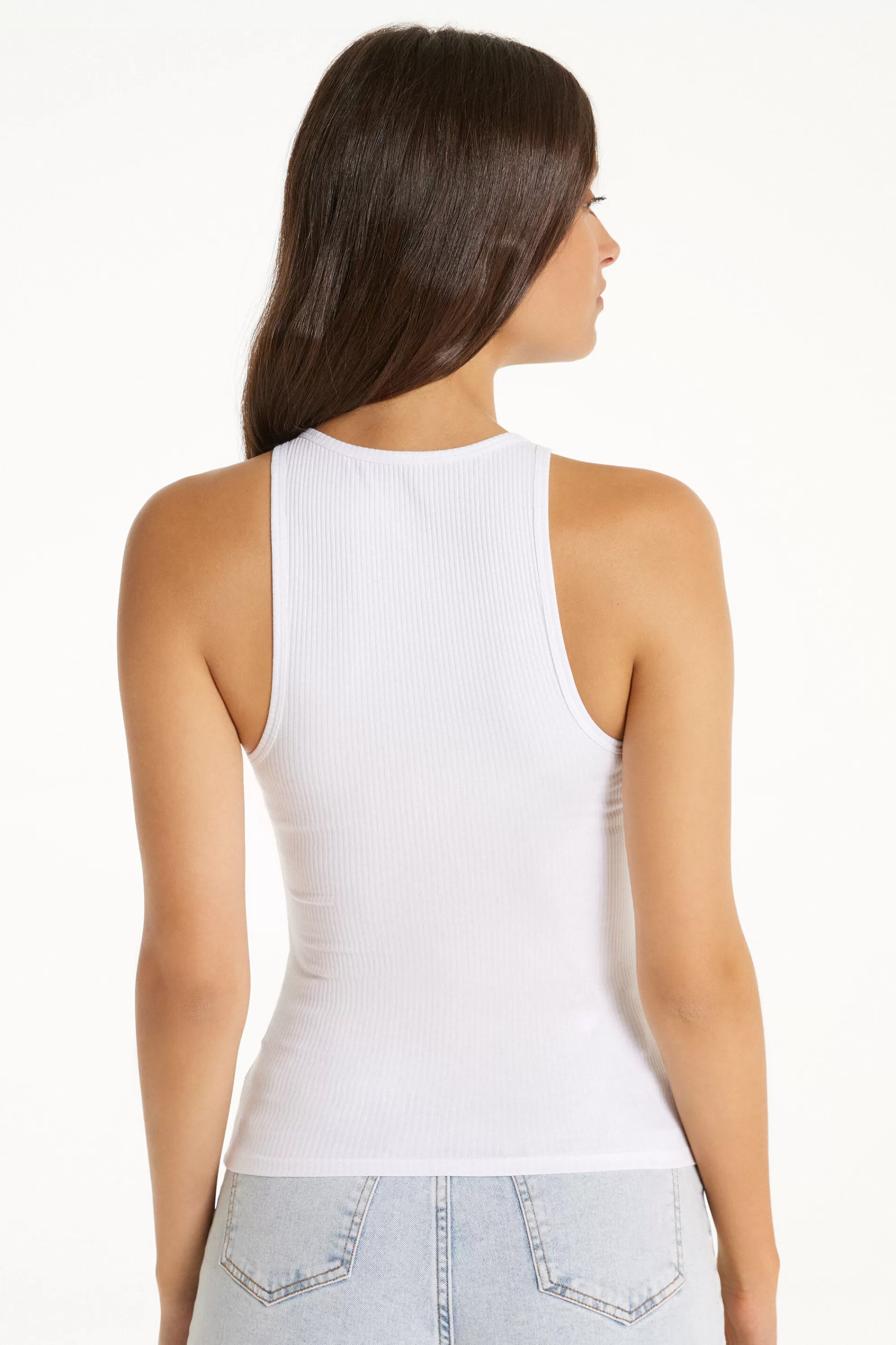 Clearance Canotta Spalla Larga Con Scollo Americana Cotone Costine - Canotte E Top - Donna | Canotte e Top