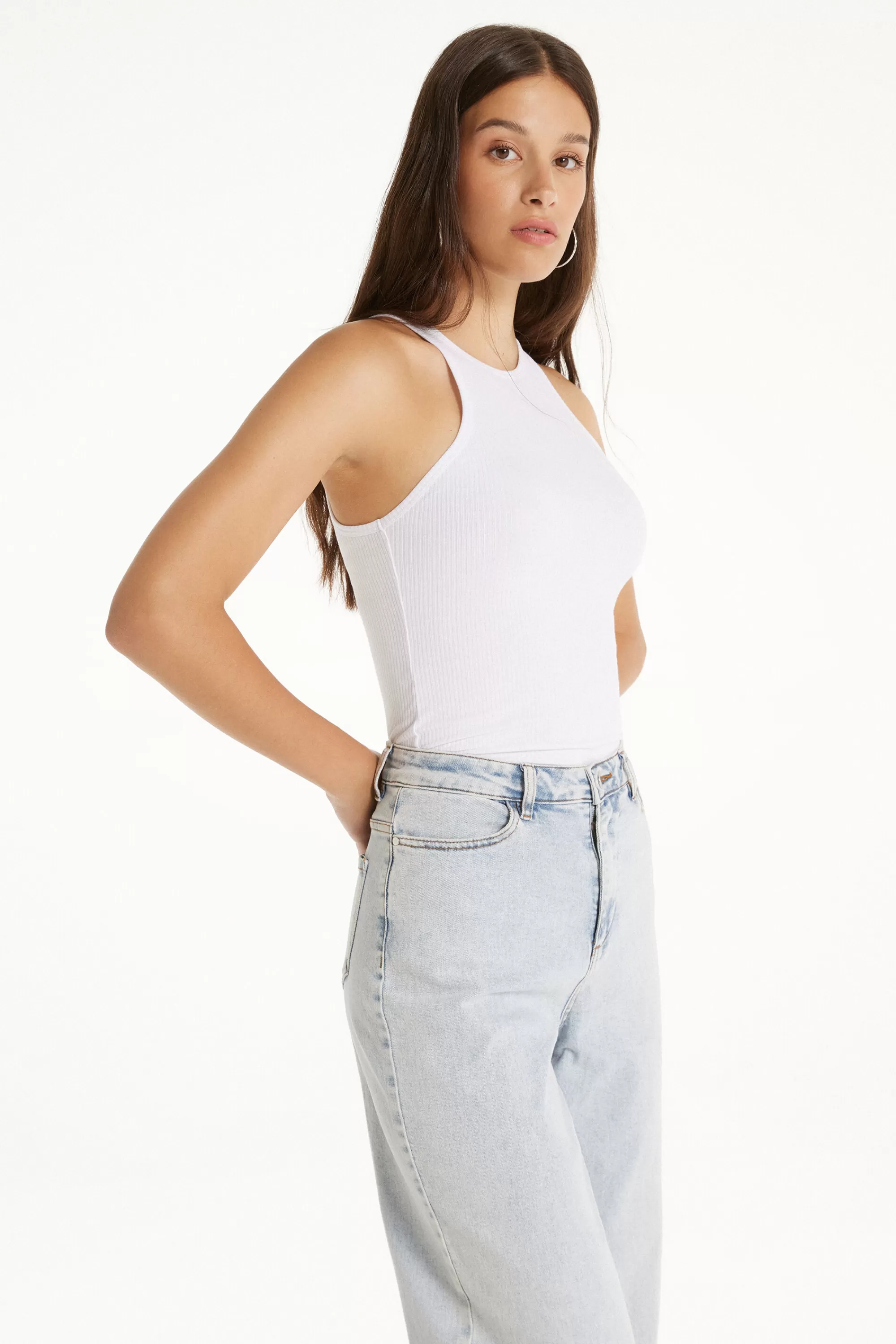 Clearance Canotta Spalla Larga Con Scollo Americana Cotone Costine - Canotte E Top - Donna | Canotte e Top